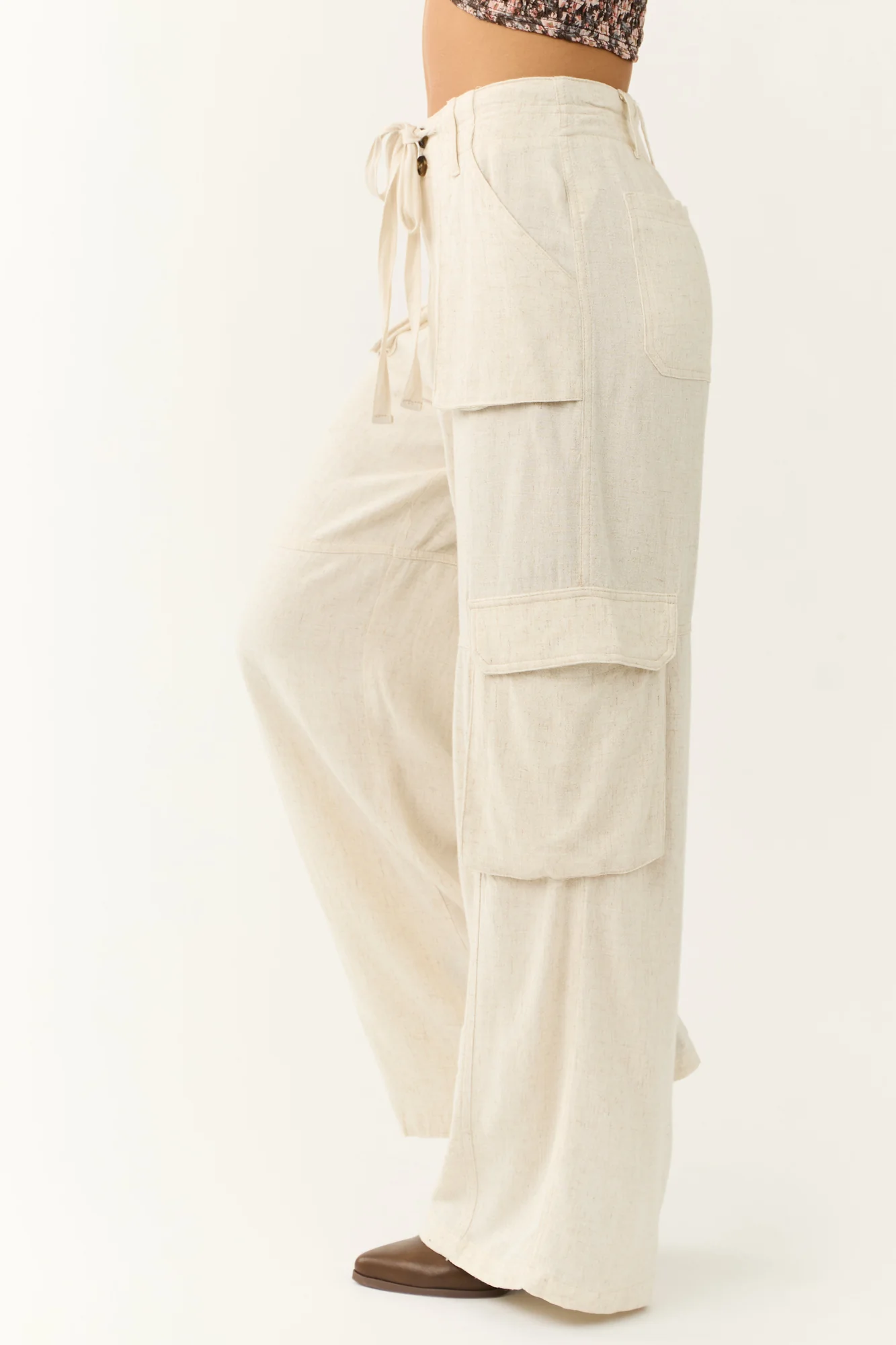 White Linen Relaxed Fit Cargo Pants
