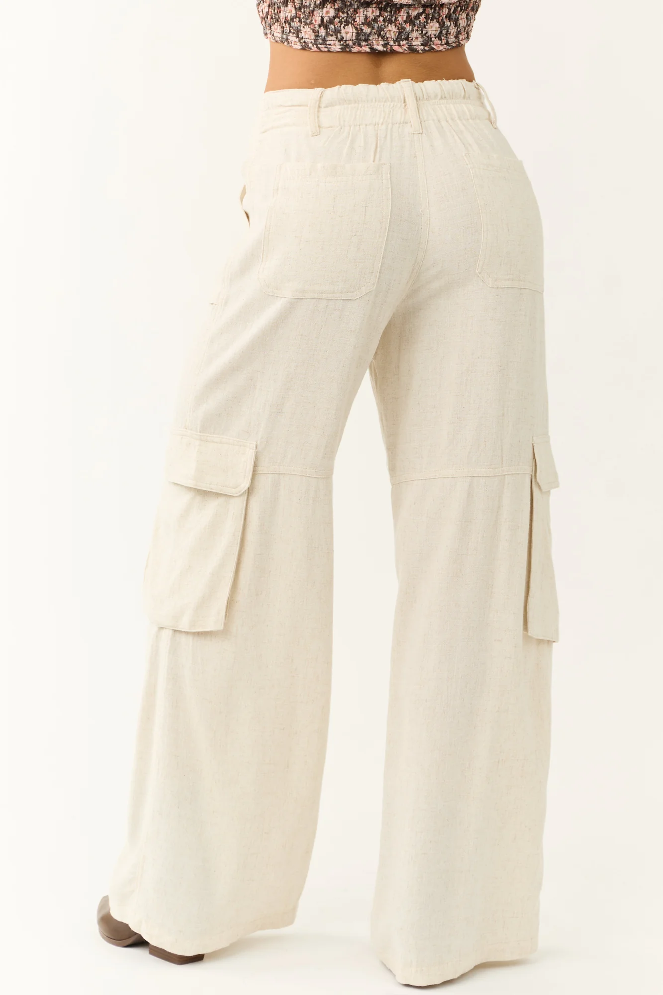 White Linen Relaxed Fit Cargo Pants