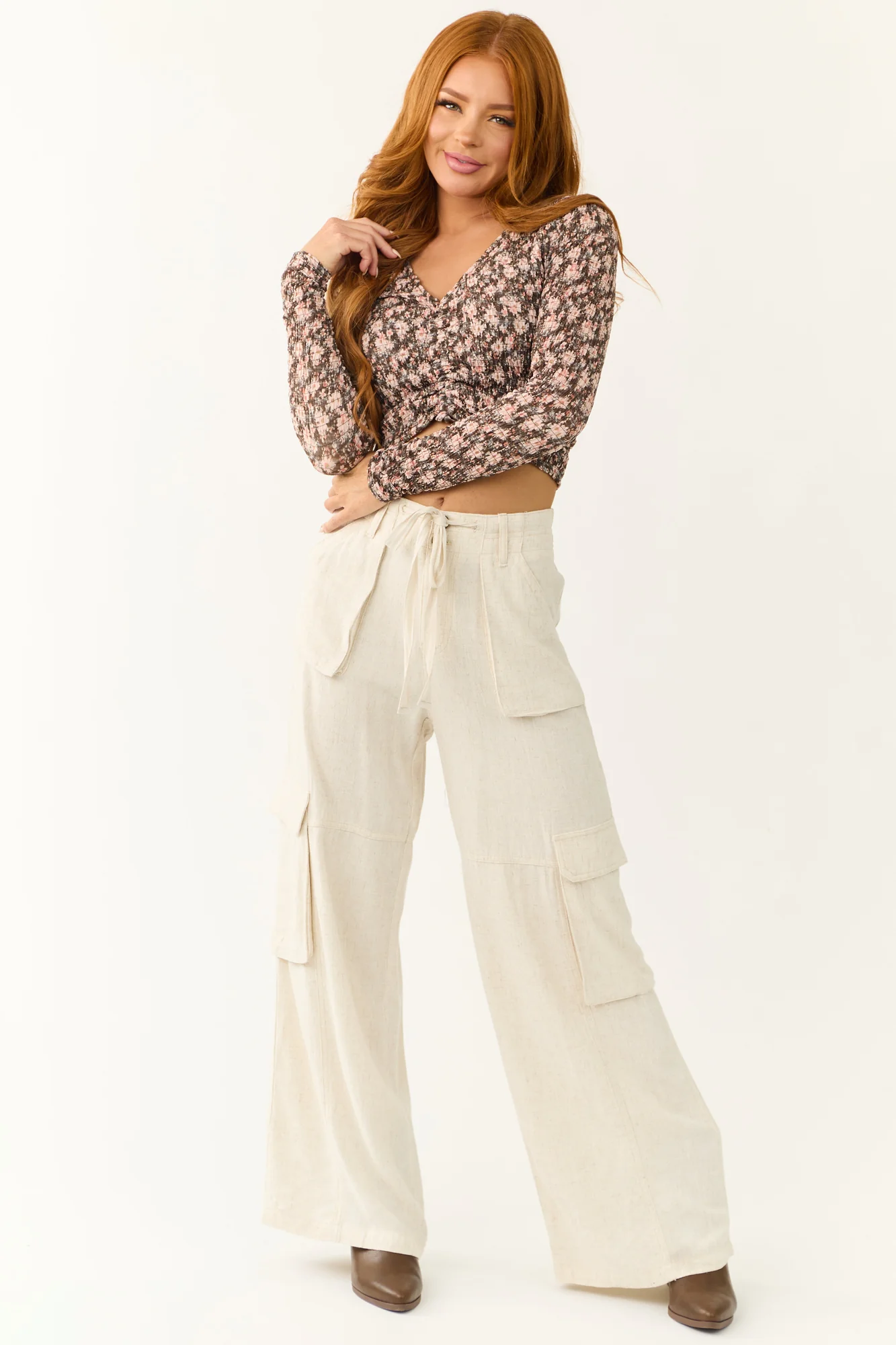 White Linen Relaxed Fit Cargo Pants