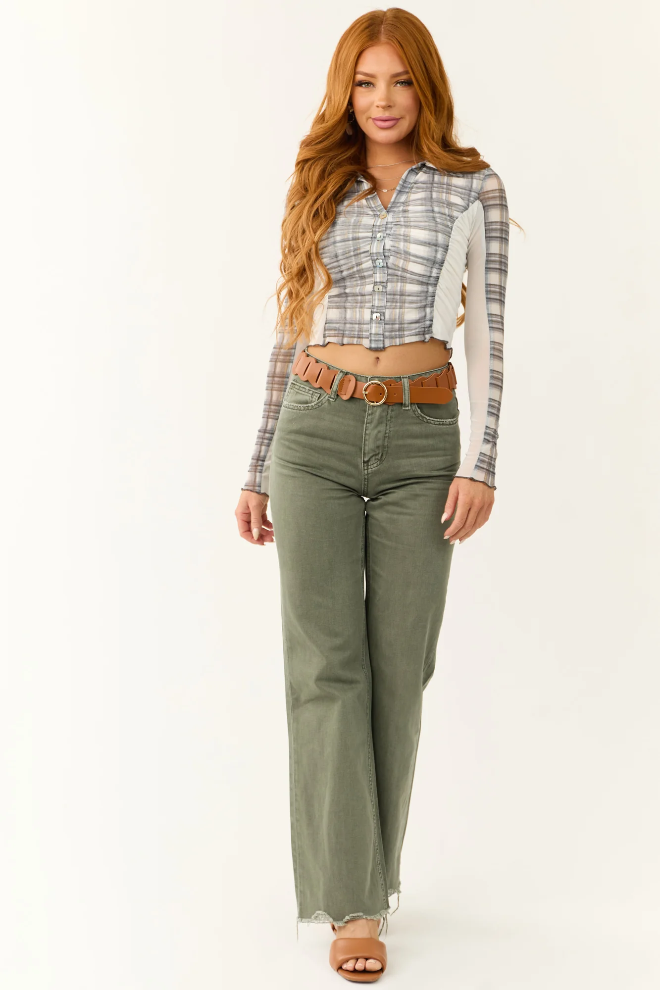 Green Distressed Flare Cotton Jeans