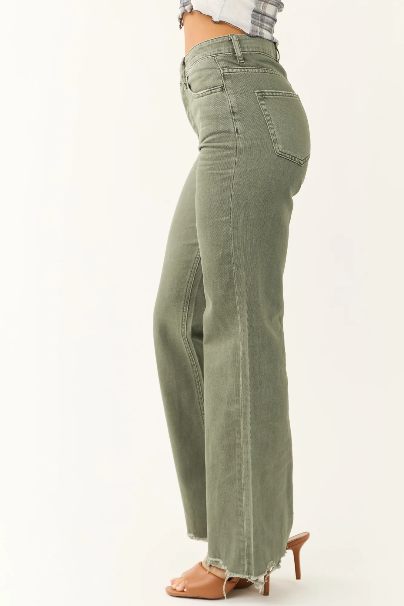 Green Distressed Flare Cotton Jeans