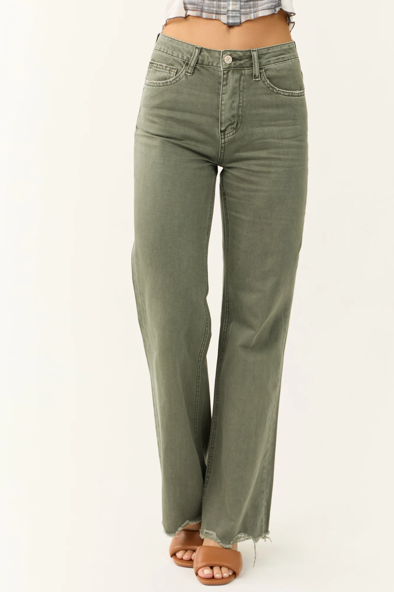 Green Distressed Flare Cotton Jeans