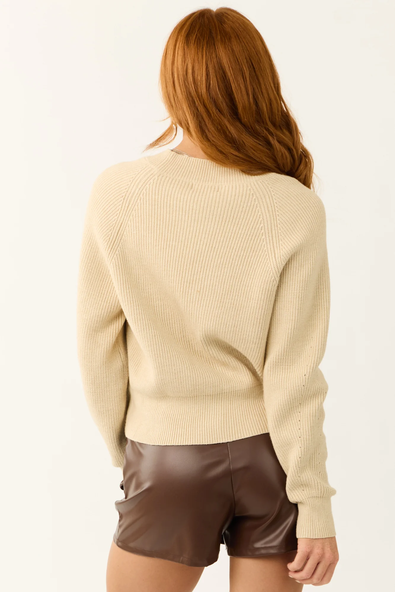 Taupe Ribbed Knit Long Cardigan Sleeve