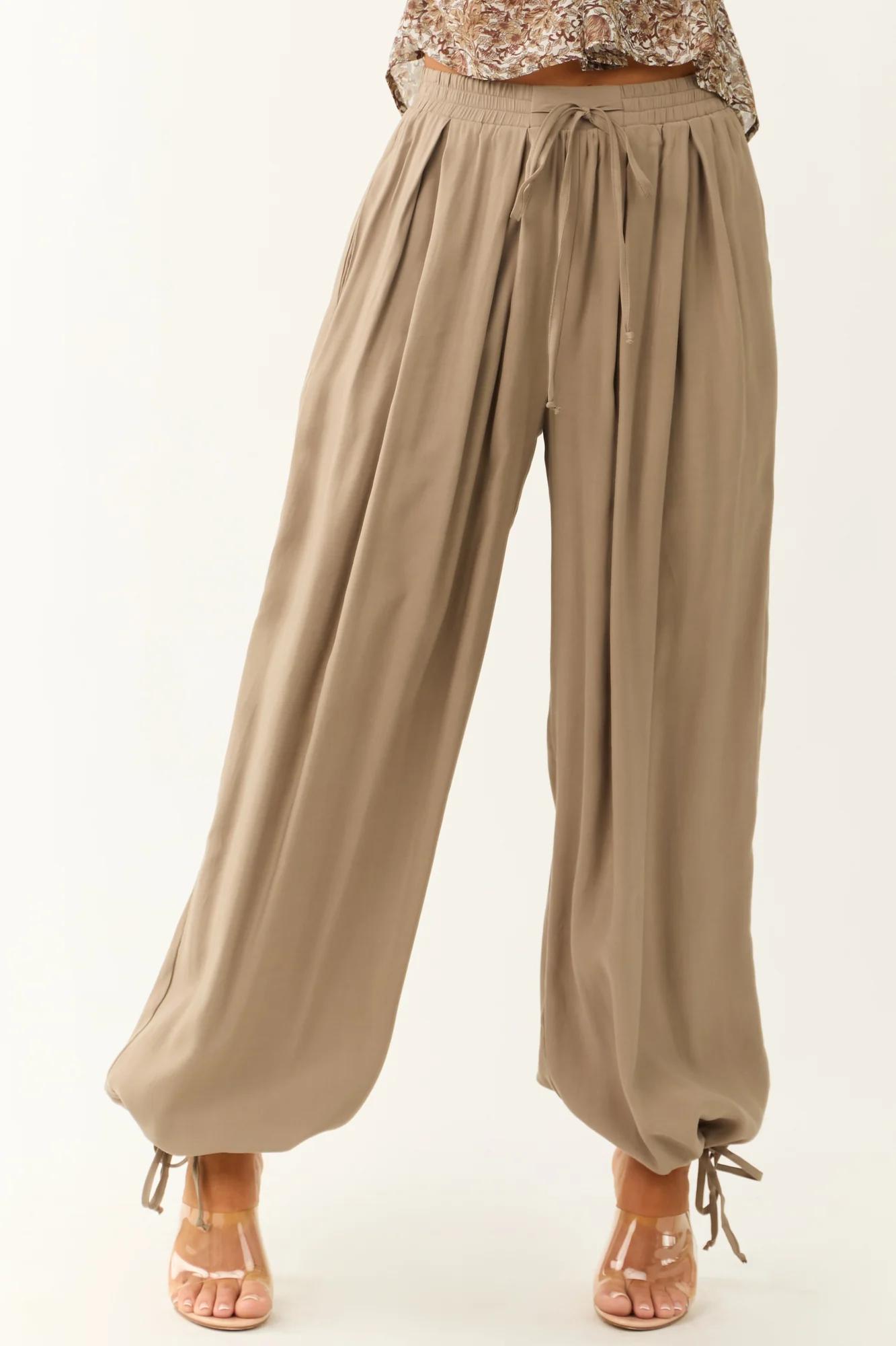 Taupe Drawstring Balloon Pants Womens Casual Bottoms
