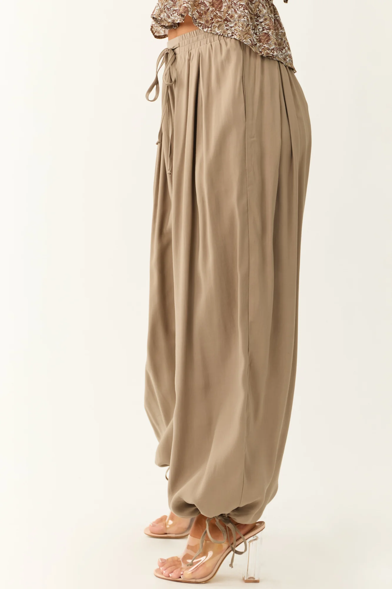 Taupe Drawstring Balloon Pants Womens Casual Bottoms