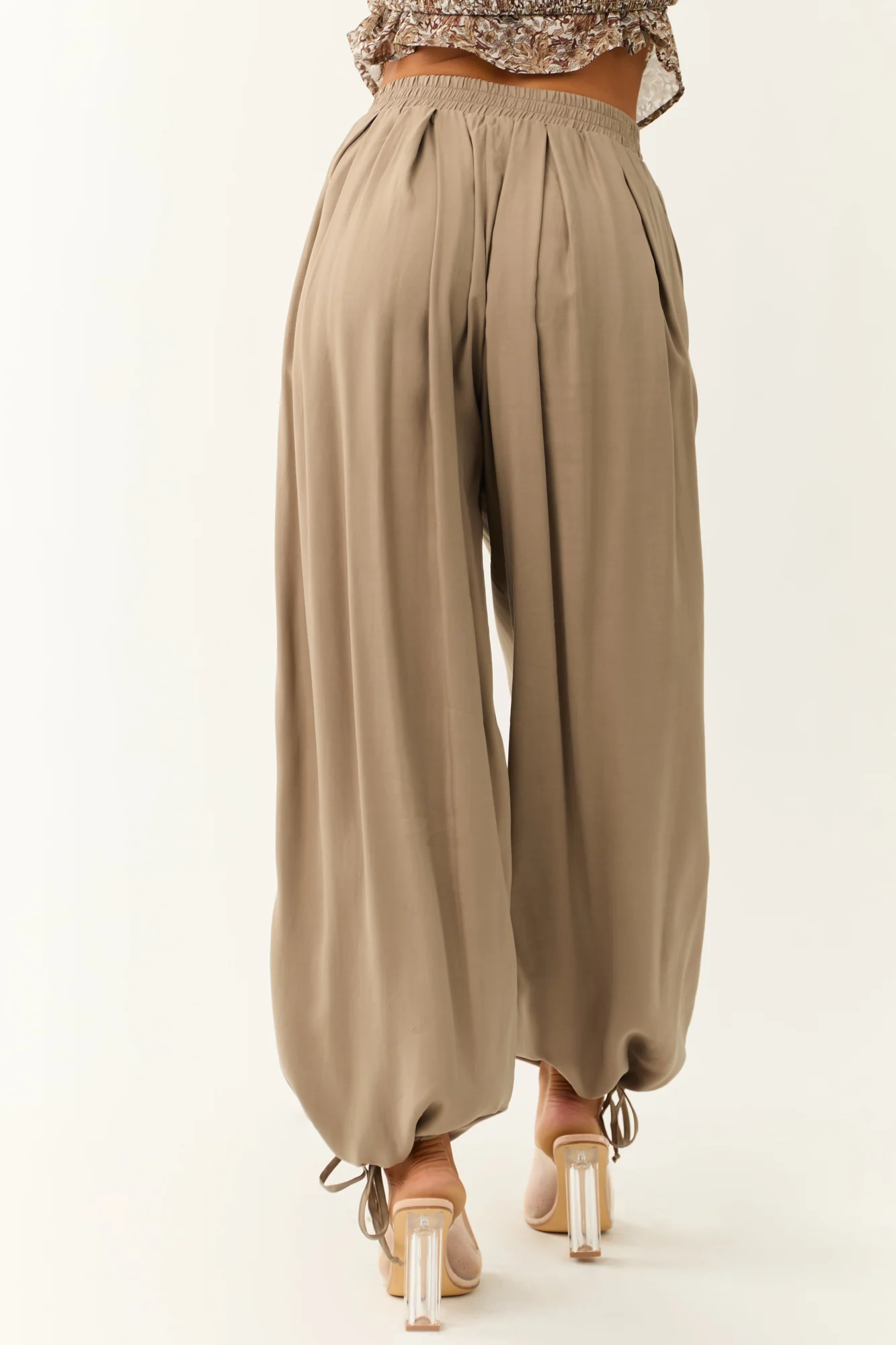 Taupe Drawstring Balloon Pants Womens Casual Bottoms