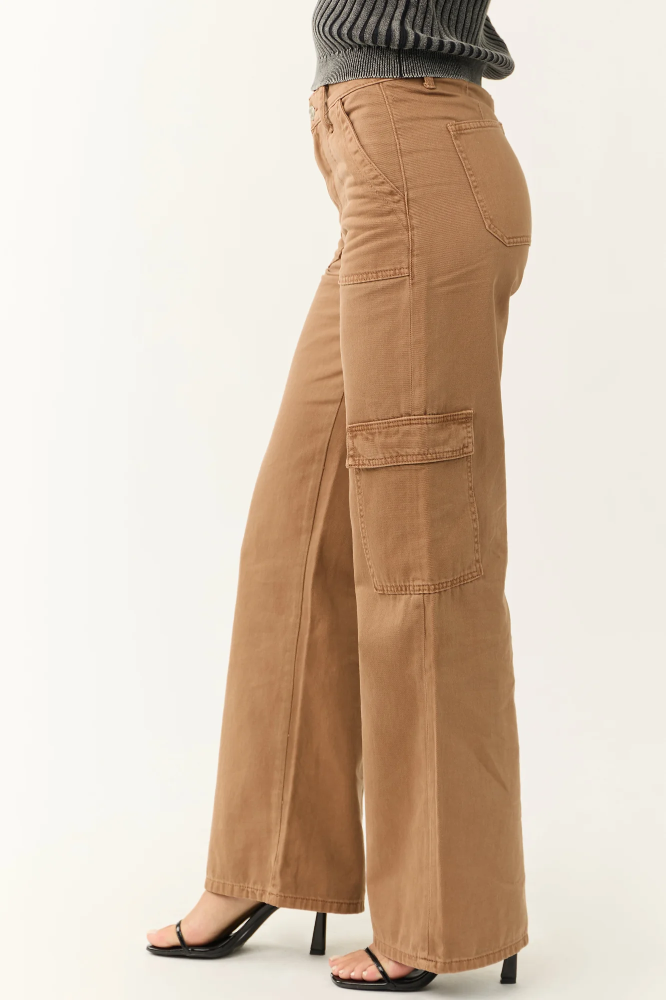 Brown High Rise Wide Leg Cargo Jeans