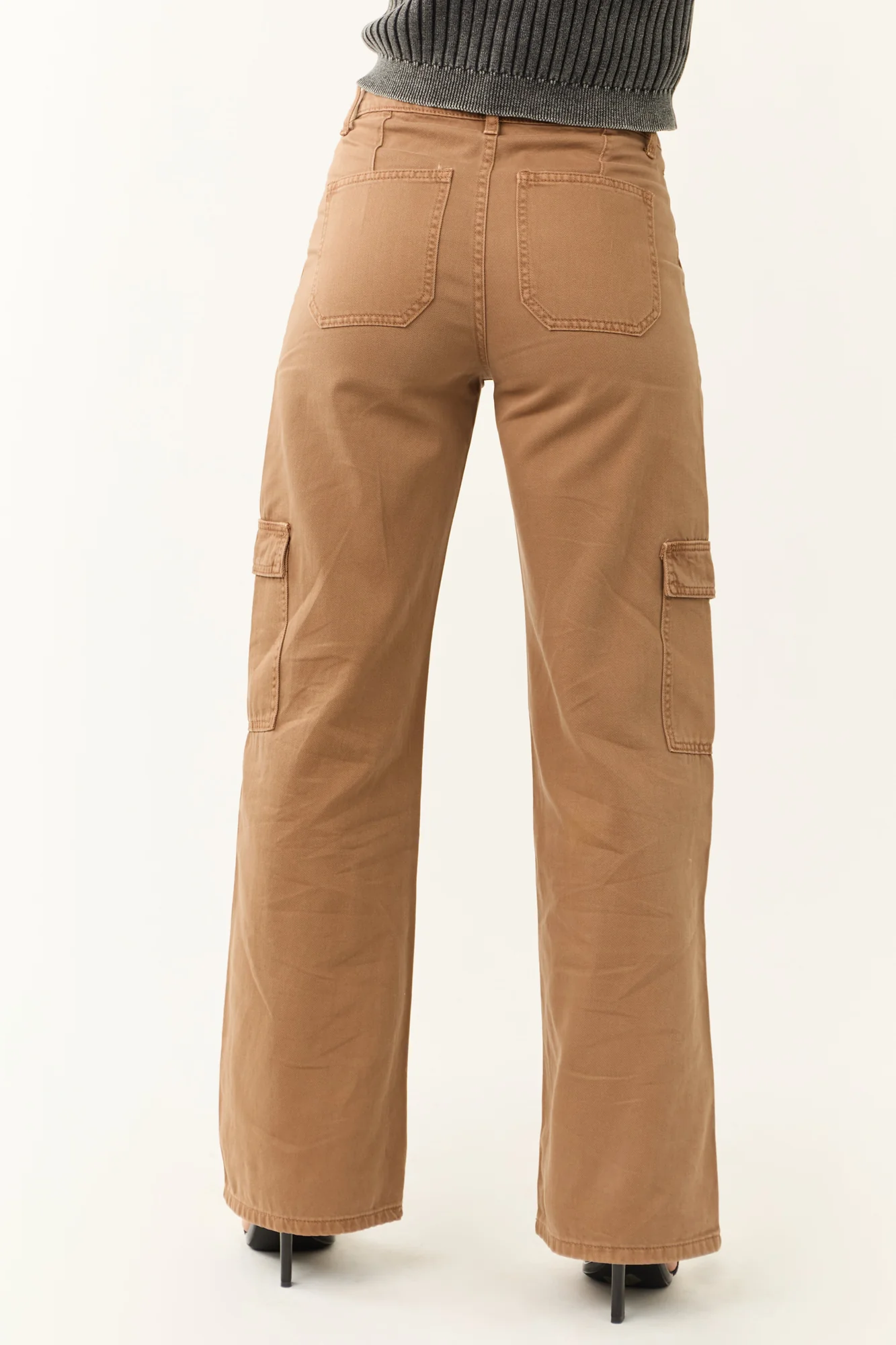 Brown High Rise Wide Leg Cargo Jeans