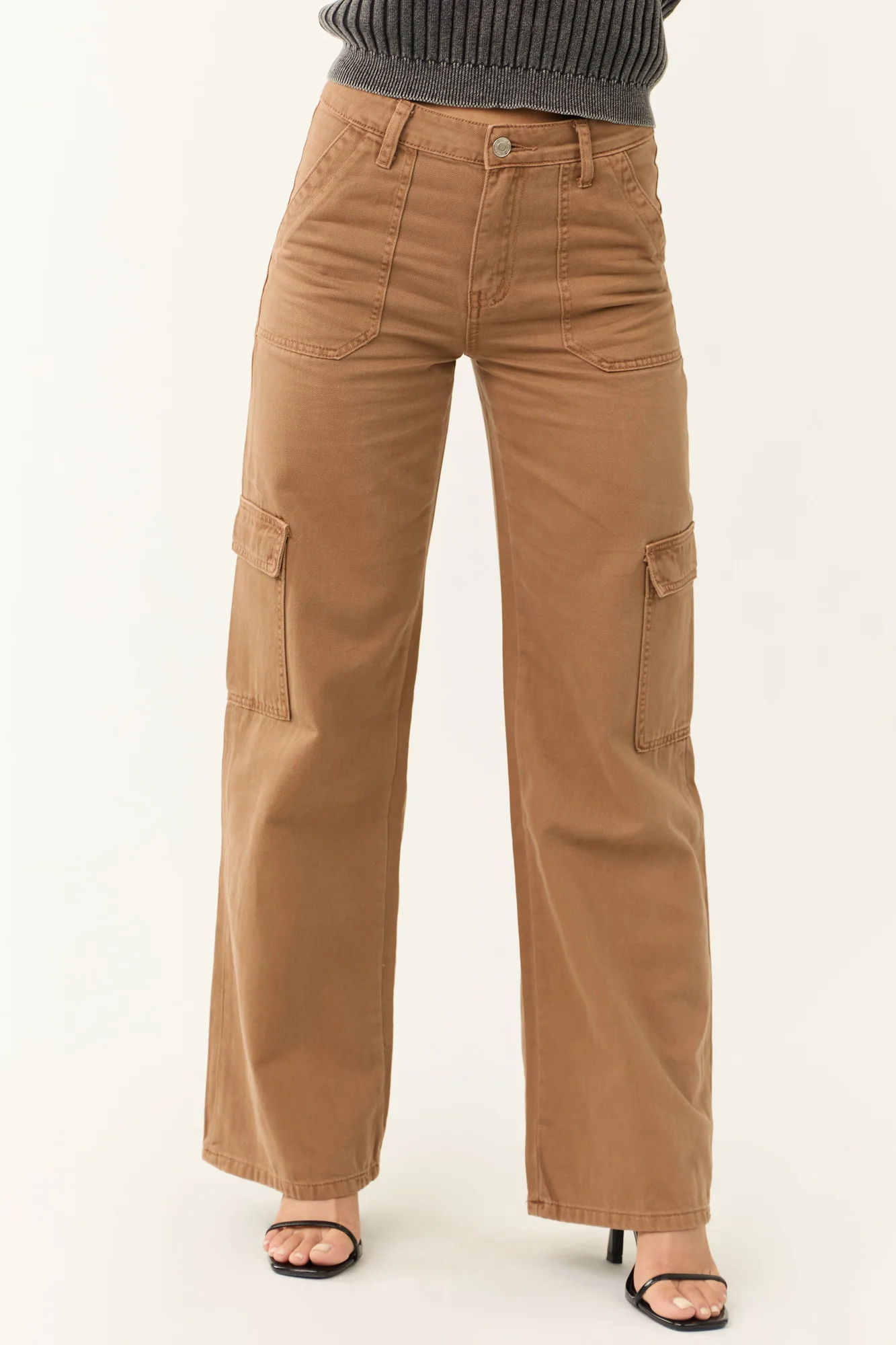 Brown High Rise Wide Leg Cargo Jeans