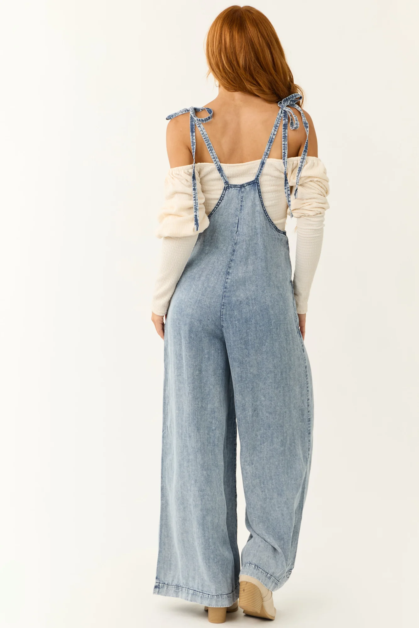 Blue Wide Leg Denim Jumpsuit