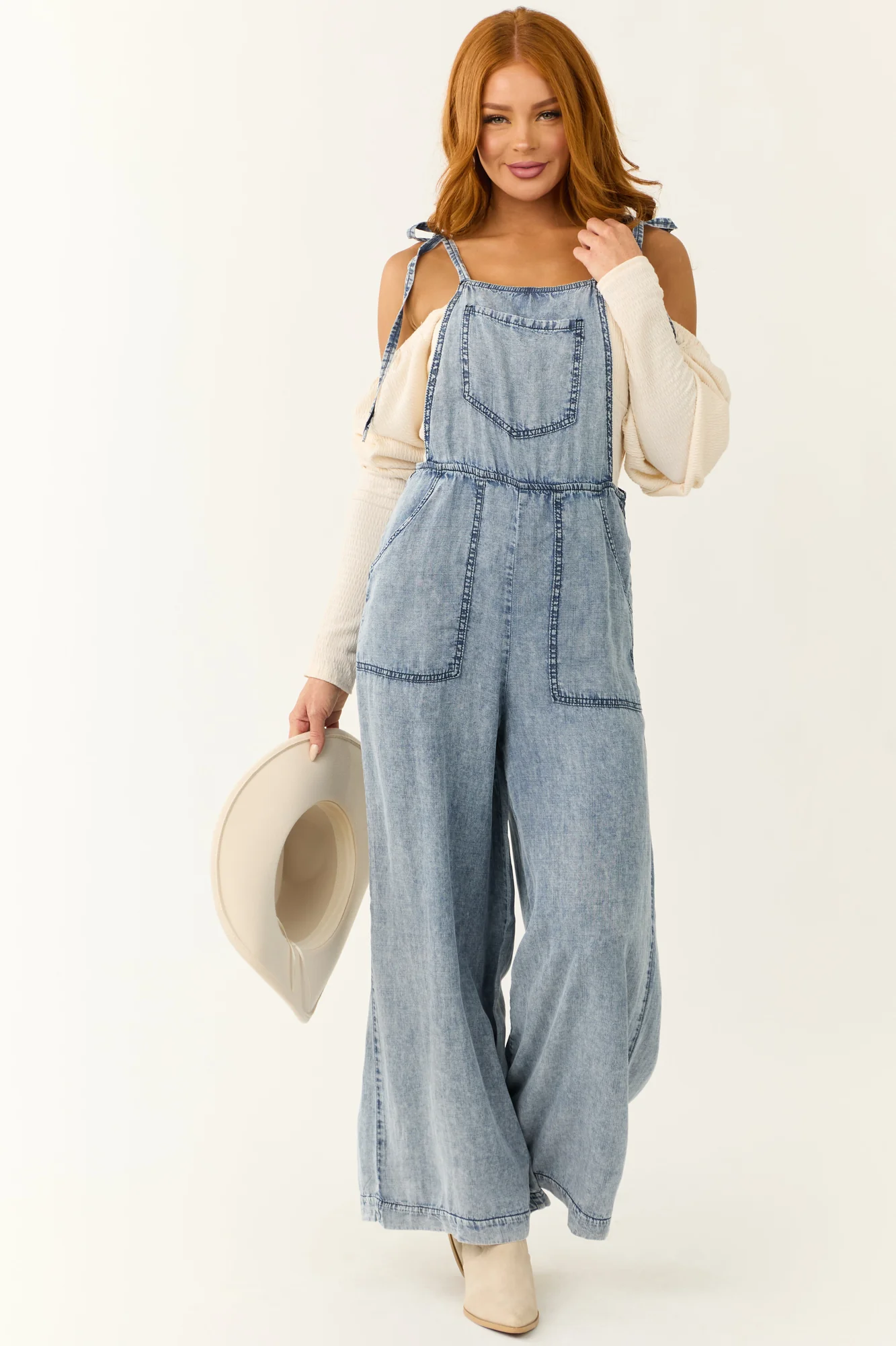 Blue Wide Leg Denim Jumpsuit