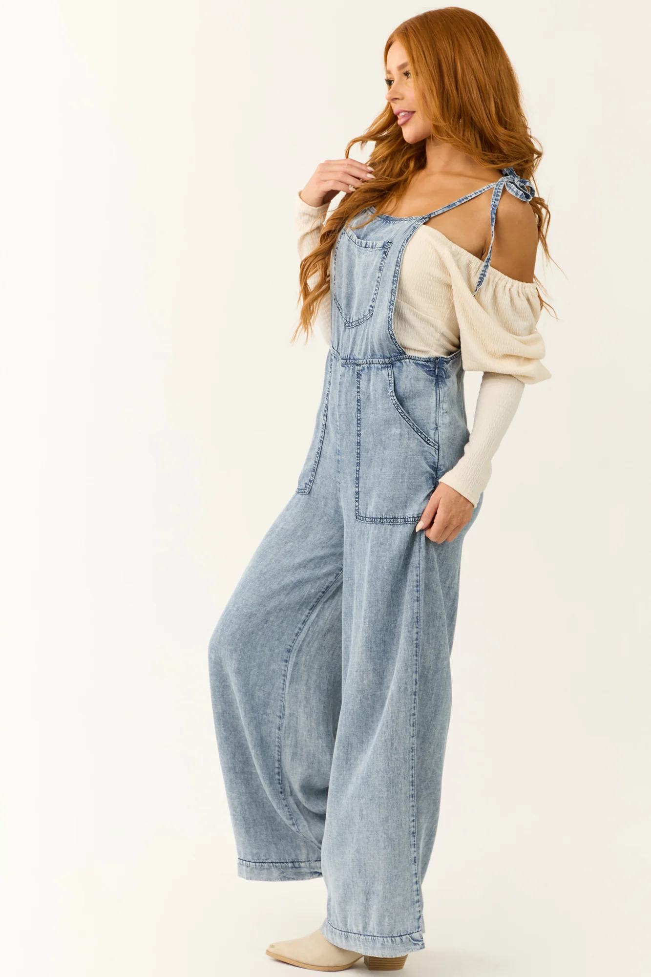 Blue Wide Leg Denim Jumpsuit