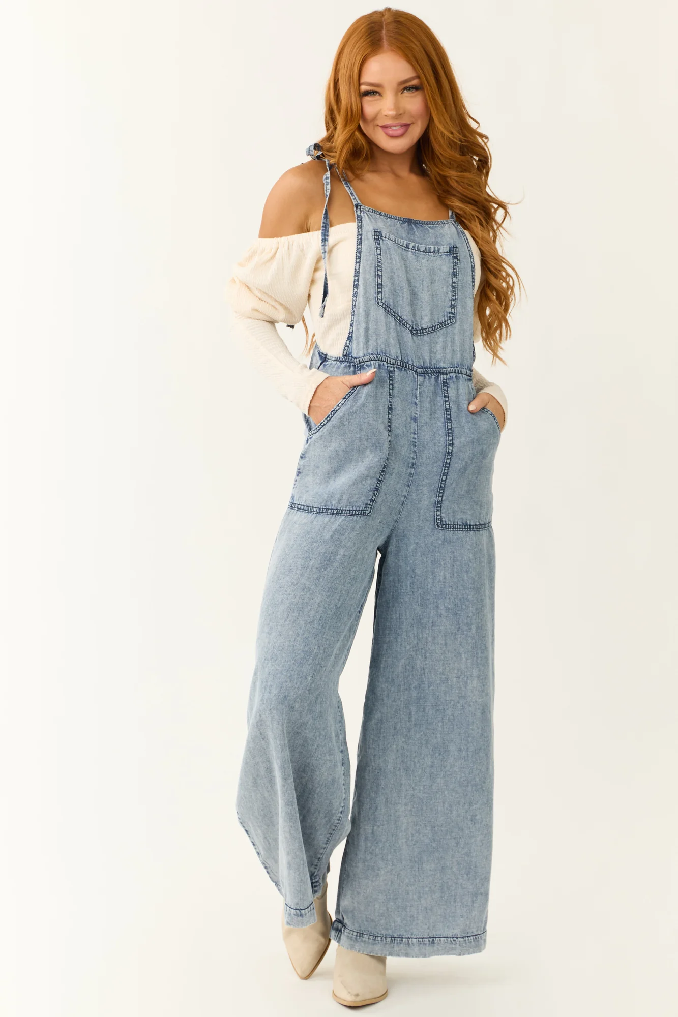 Blue Wide Leg Denim Jumpsuit