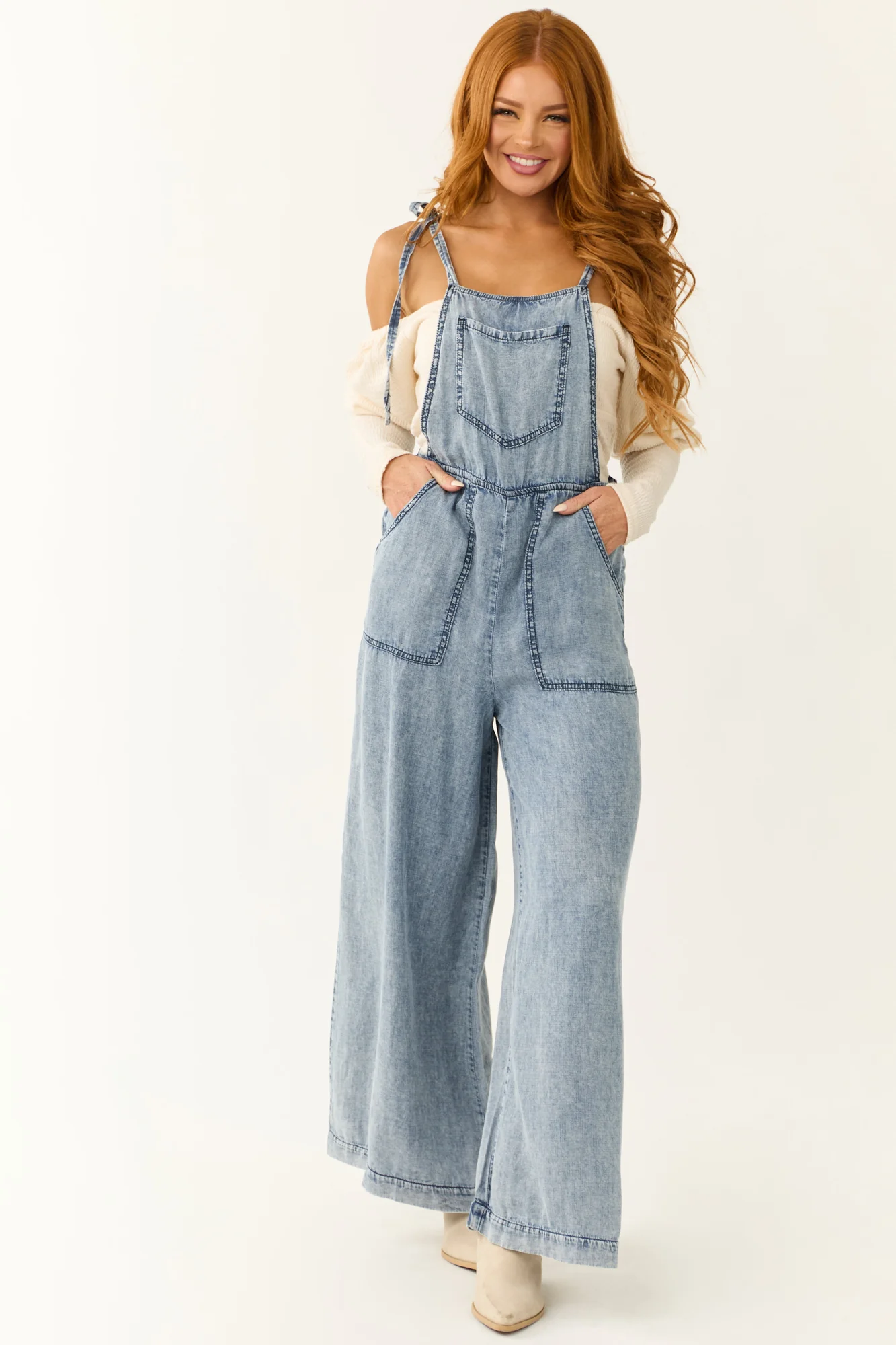 Blue Wide Leg Denim Jumpsuit