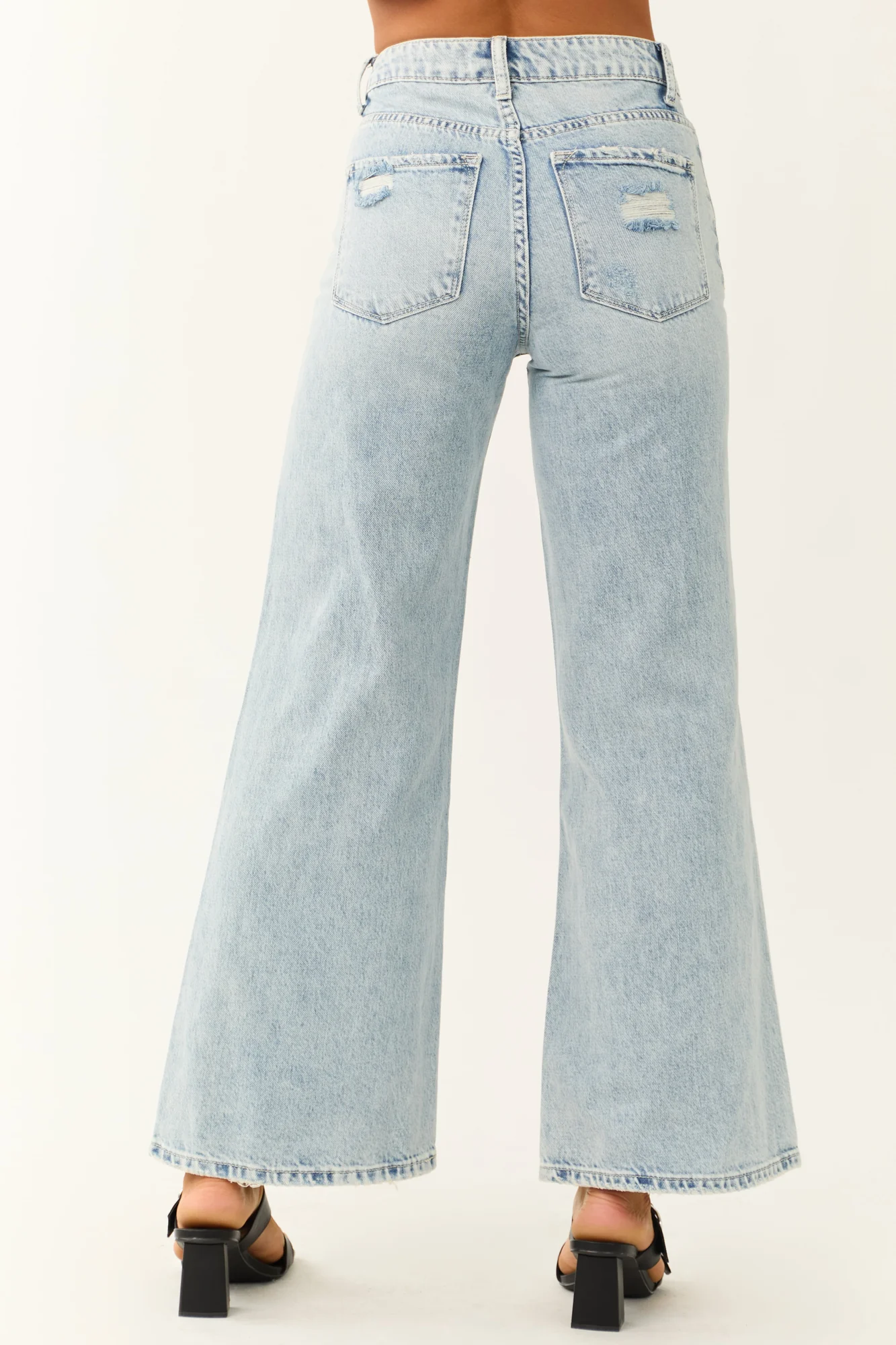 LighWash Wide Leg Jeans - High Rise Distressed Denim Pants
