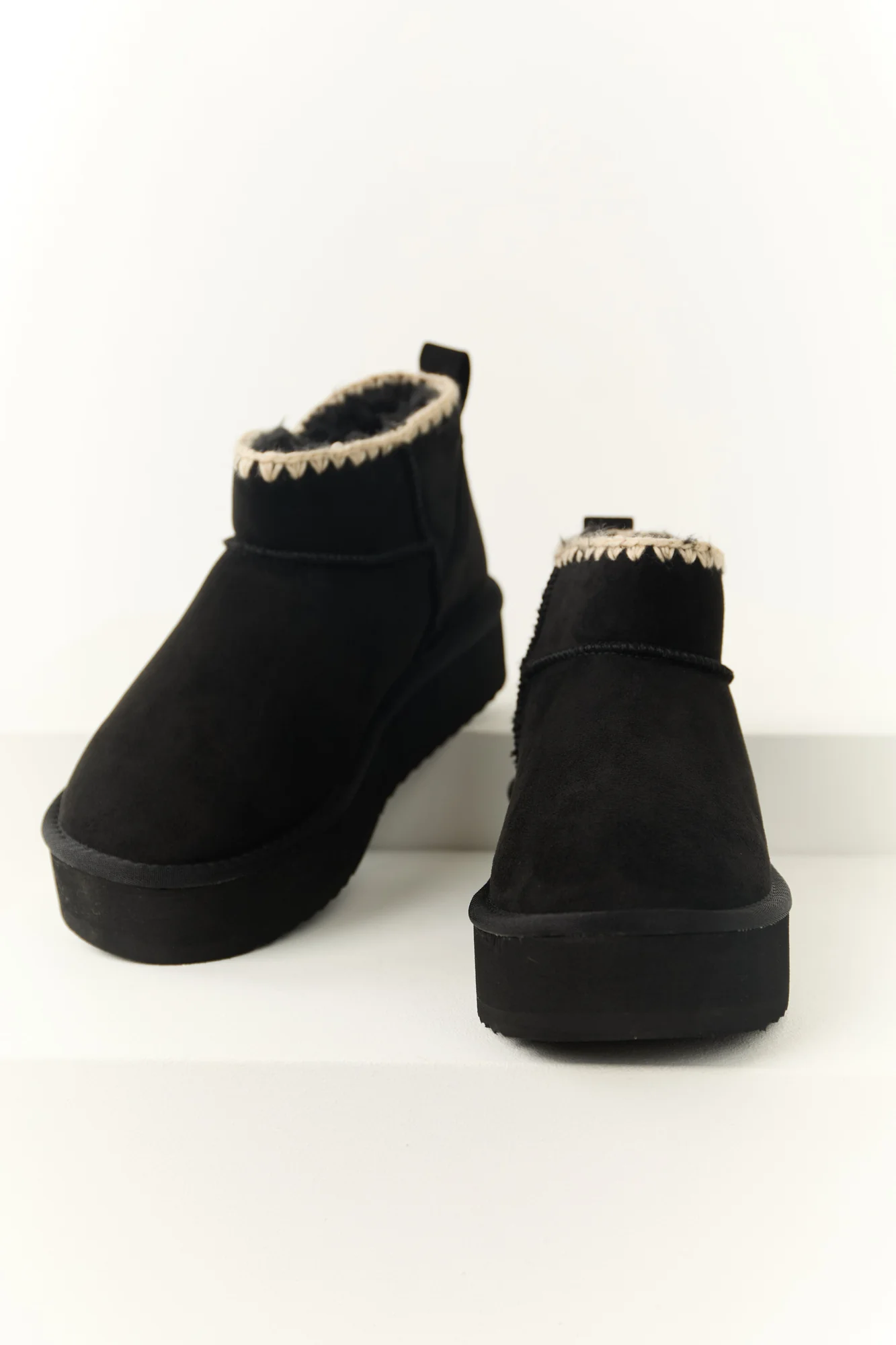 Womens Black Suede Ankle Platform Boots