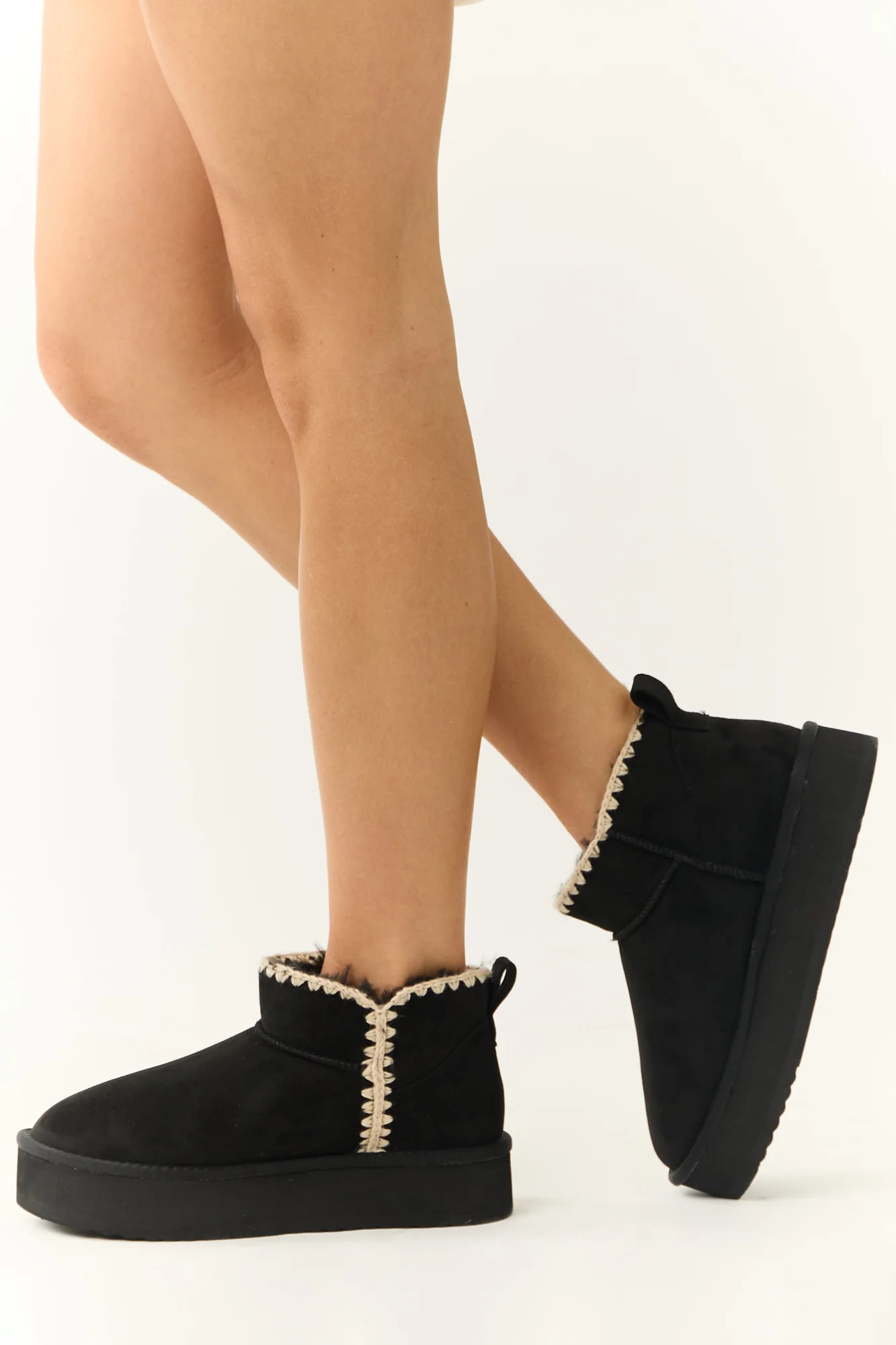 Womens Black Suede Ankle Platform Boots