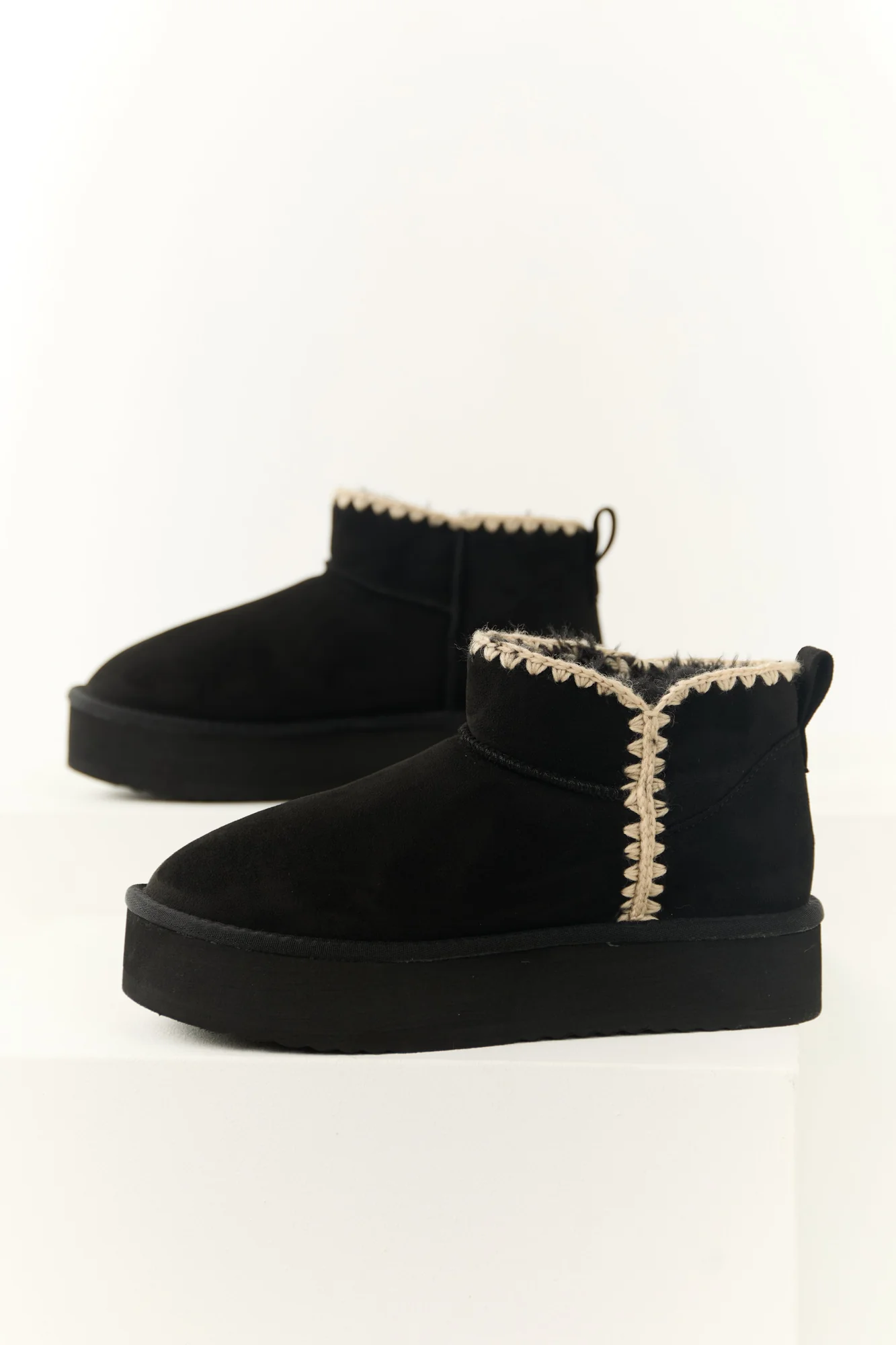 Womens Black Suede Ankle Platform Boots