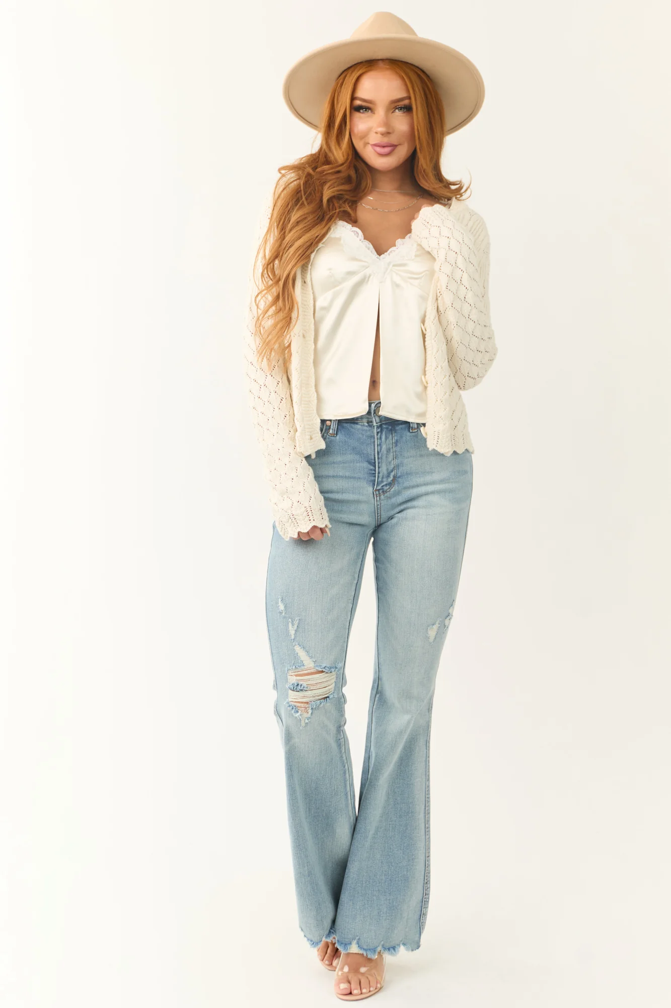 Medium Wash High Rise Flare Jeans with Tummy Control