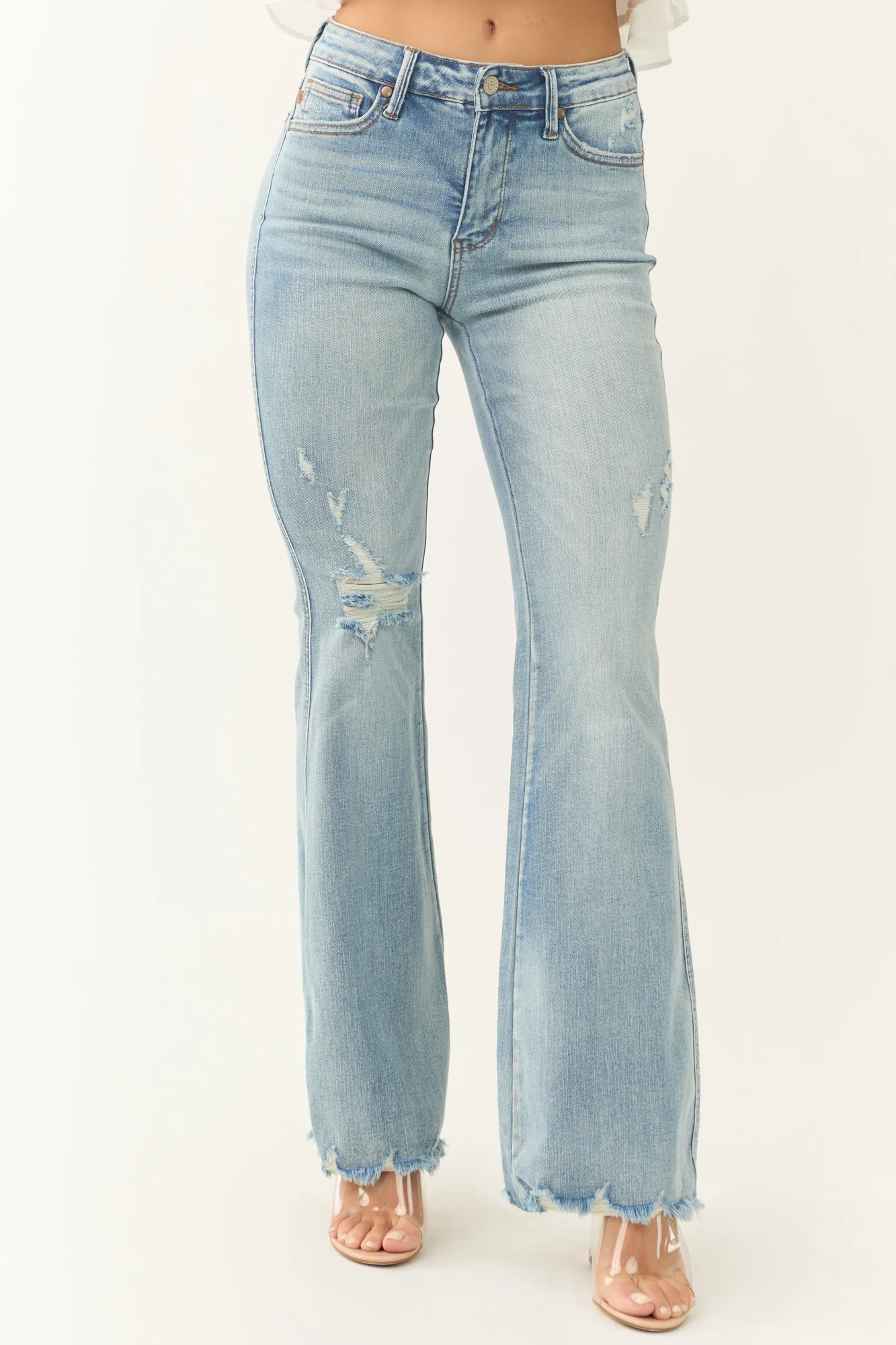 Medium Wash High Rise Flare Jeans with Tummy Control