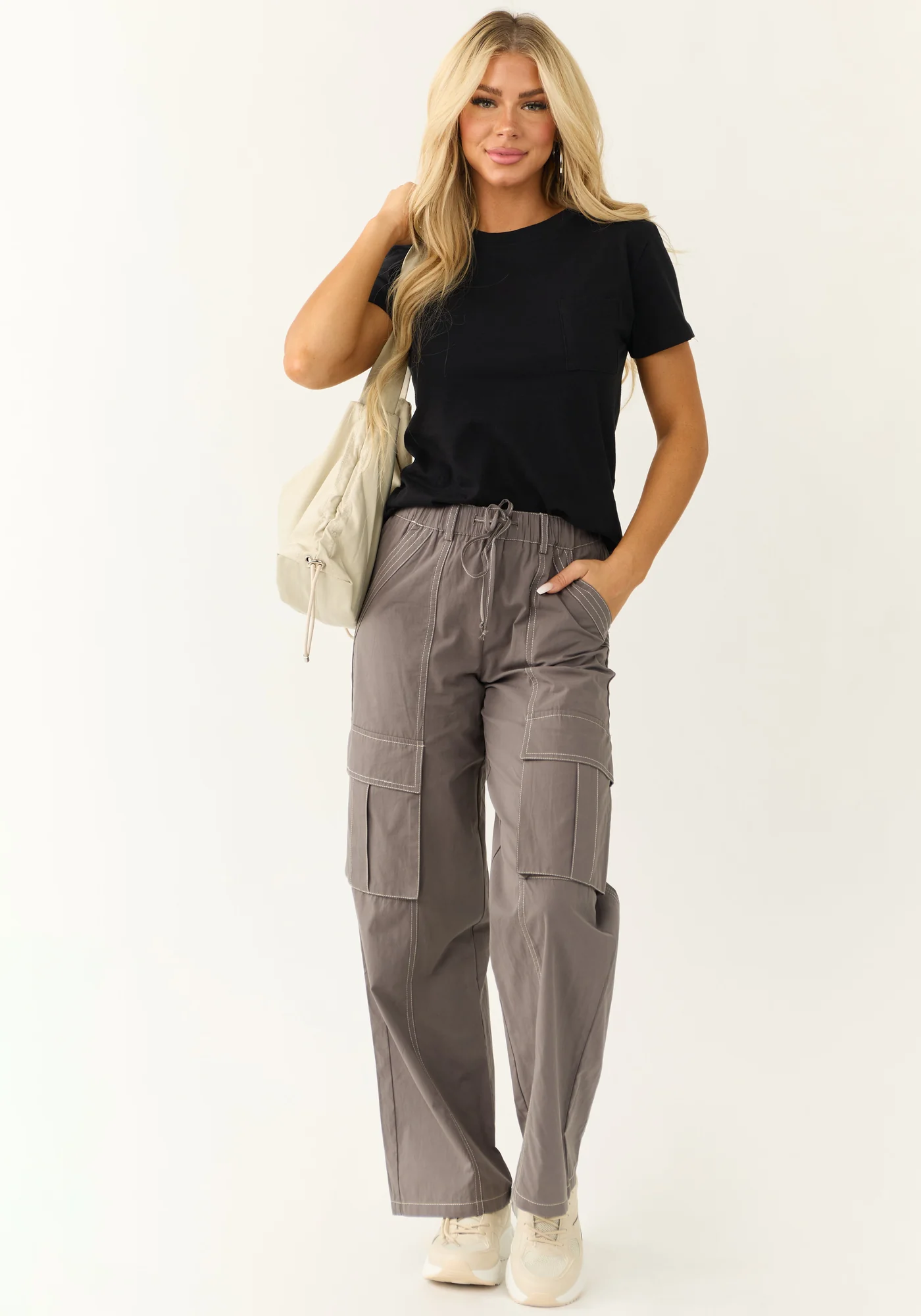 Cargo Wide Leg Pants with Adjustable Waistband