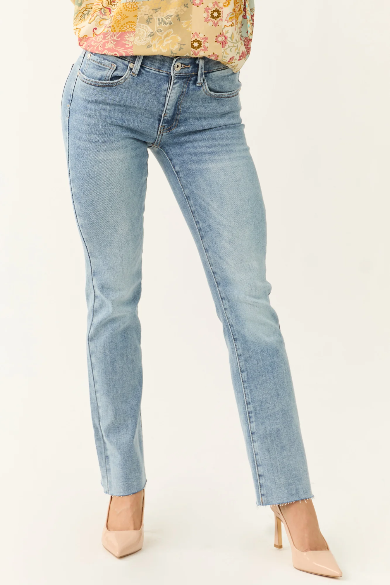Light Wash Straight Leg Denim Jeans for Women