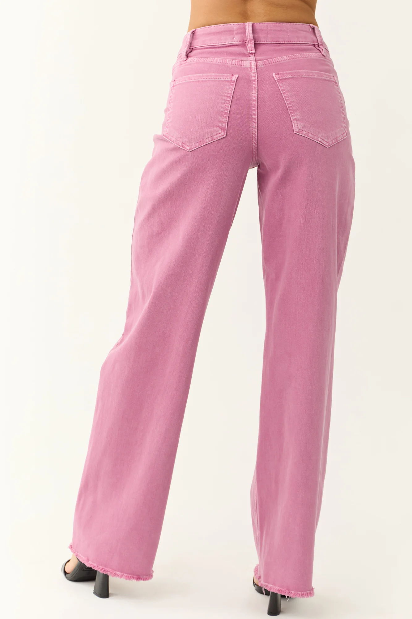 Orchid Wide Leg Frayed Hem Jeans in Purple Cotton Denim