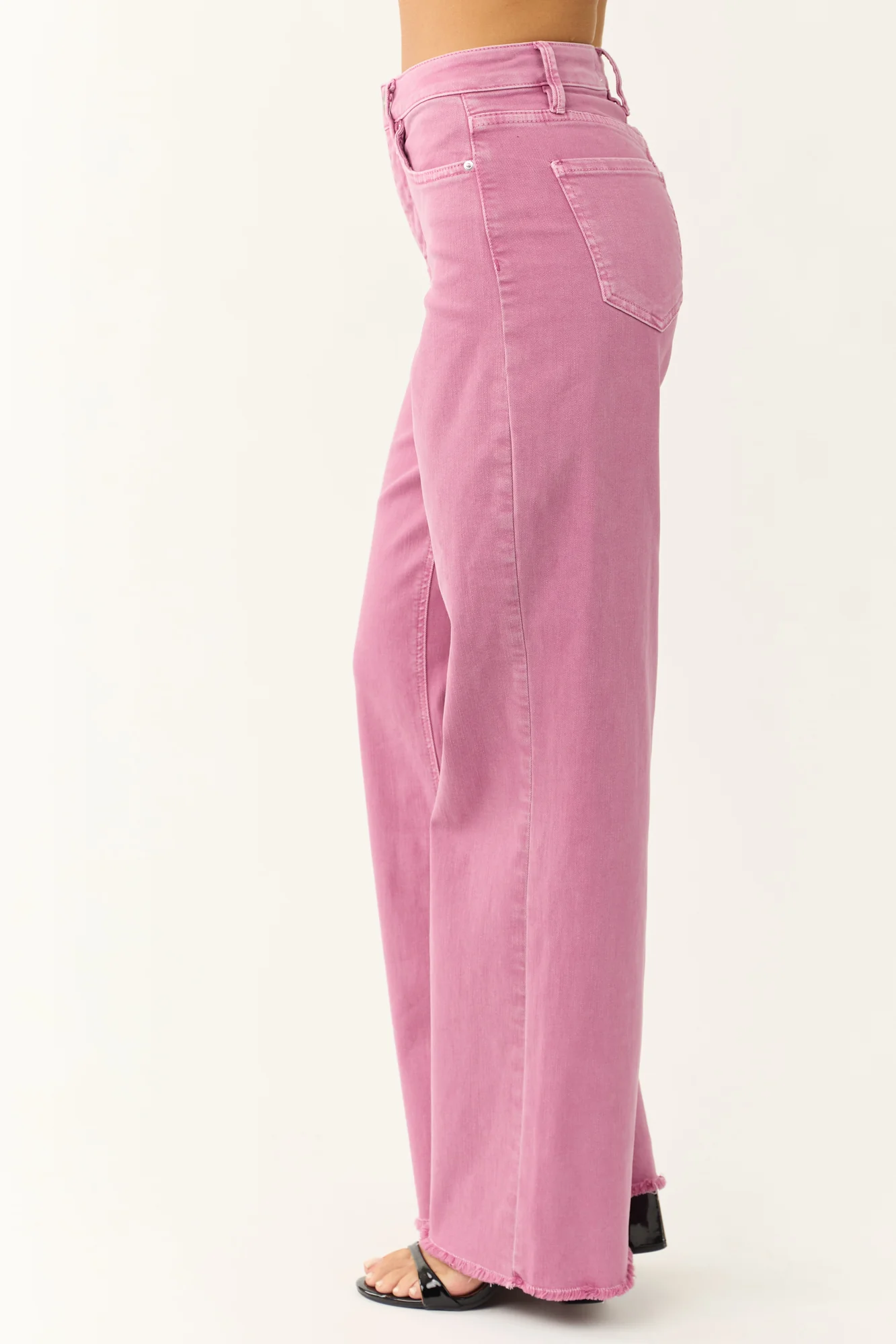 Orchid Wide Leg Frayed Hem Jeans in Purple Cotton Denim