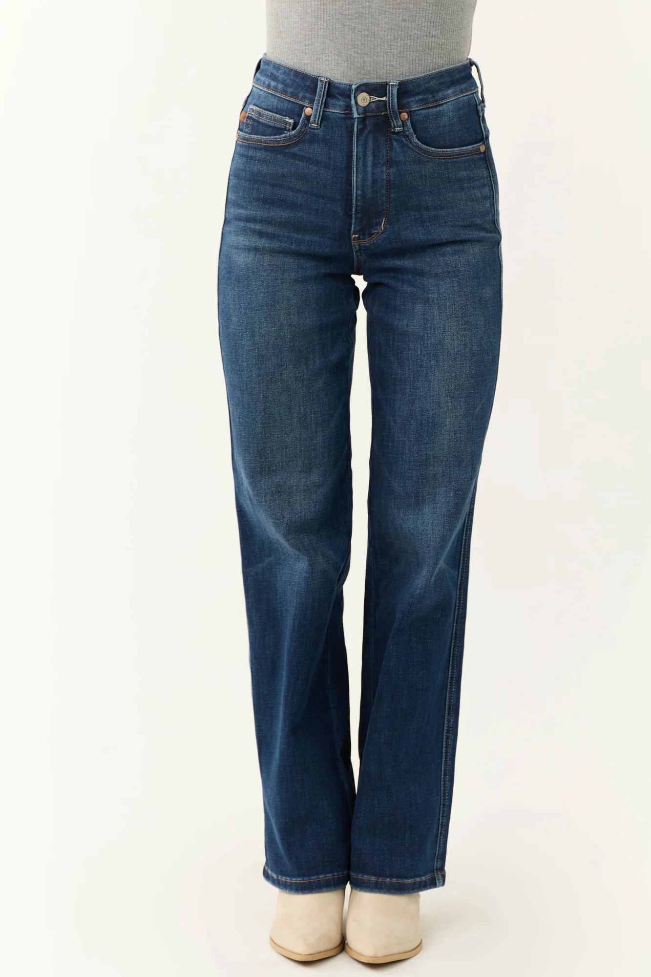 Dark Wash High Waisted Straight Leg Jeans with Tummy Control