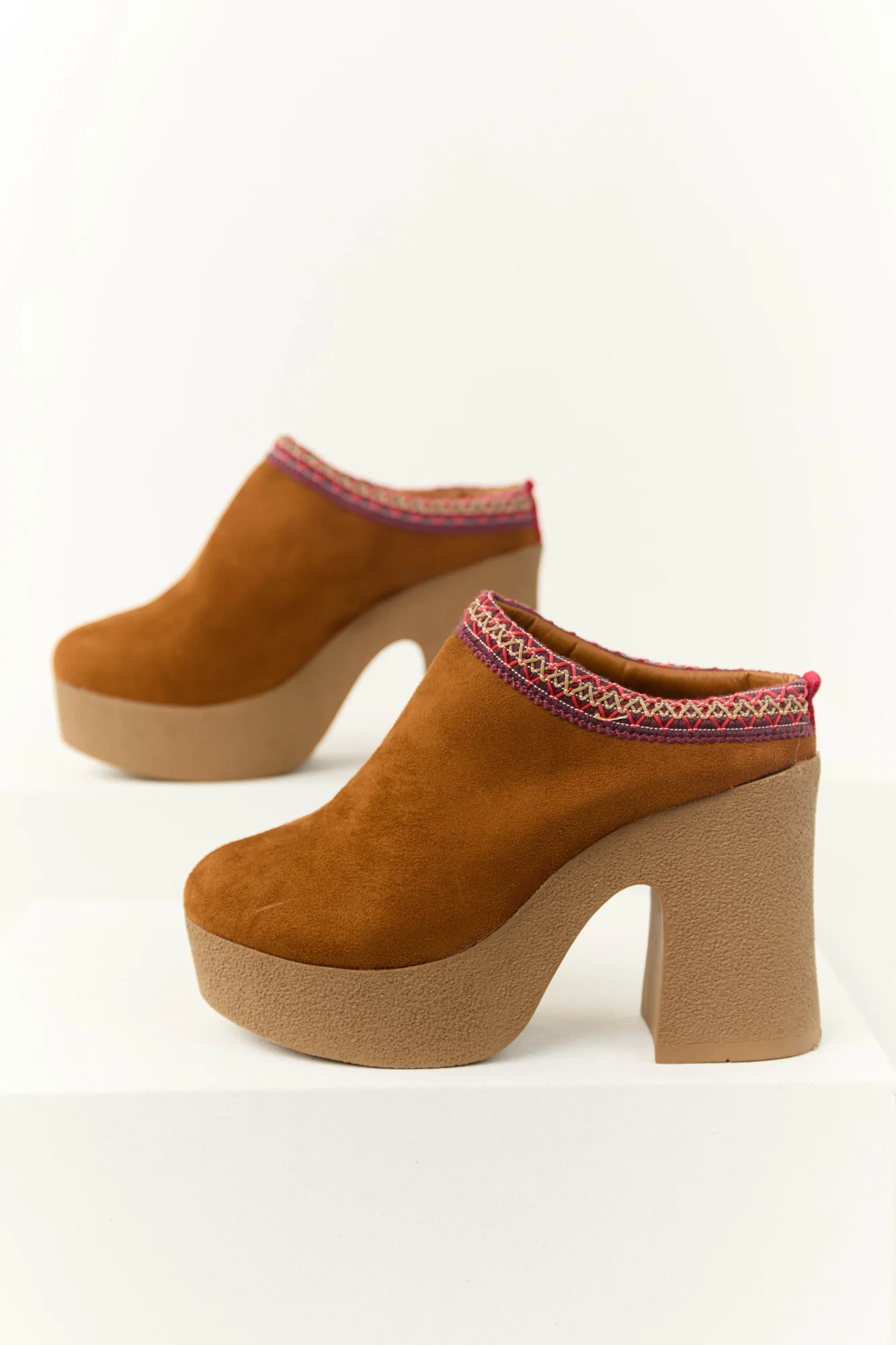 Chunky Platform Heels in Spice Faux Suede - Stylish & Comfortable