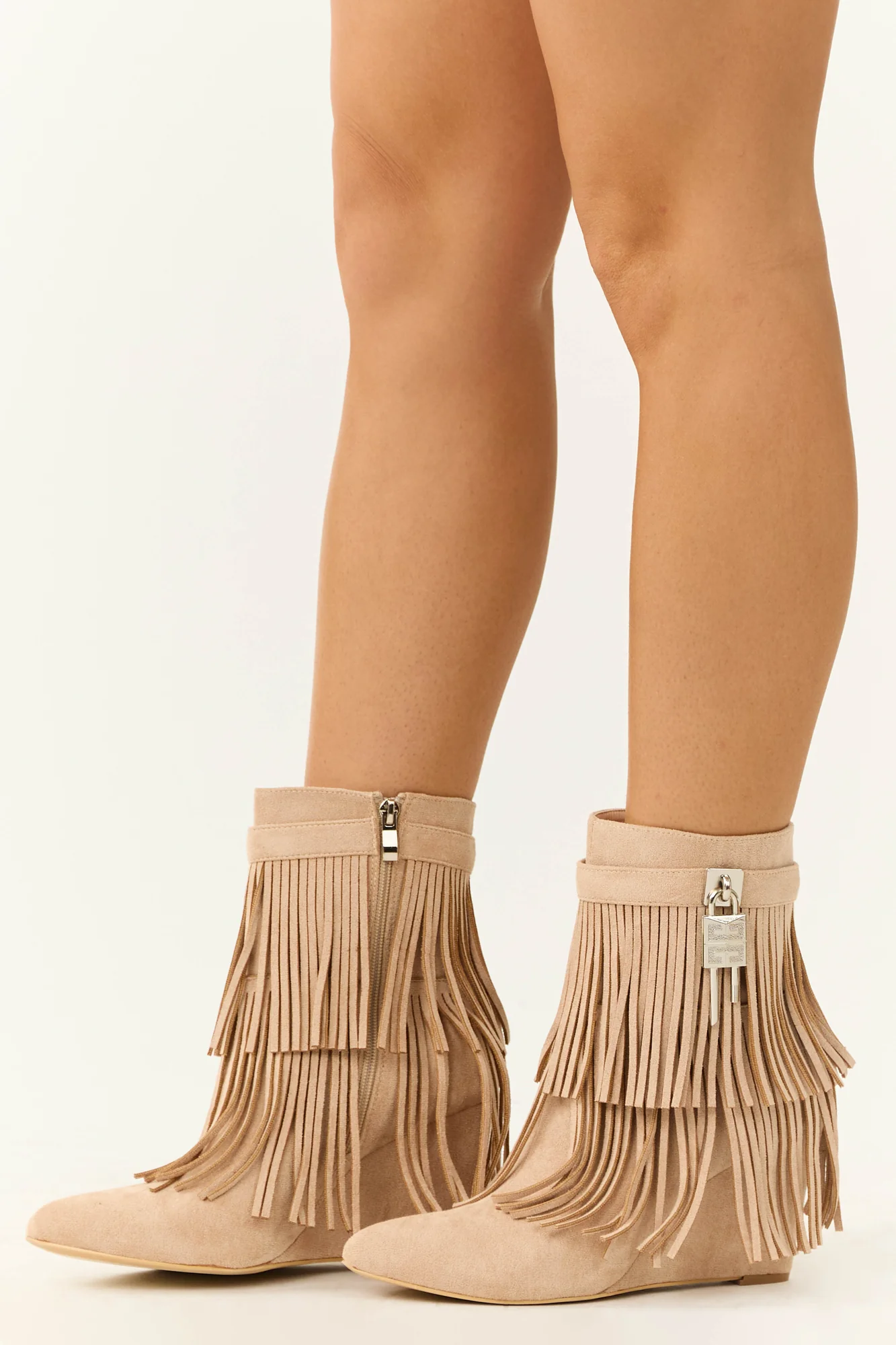 Taupe Fringe Wedge Ankle Boots - Stylish & Comfortable
