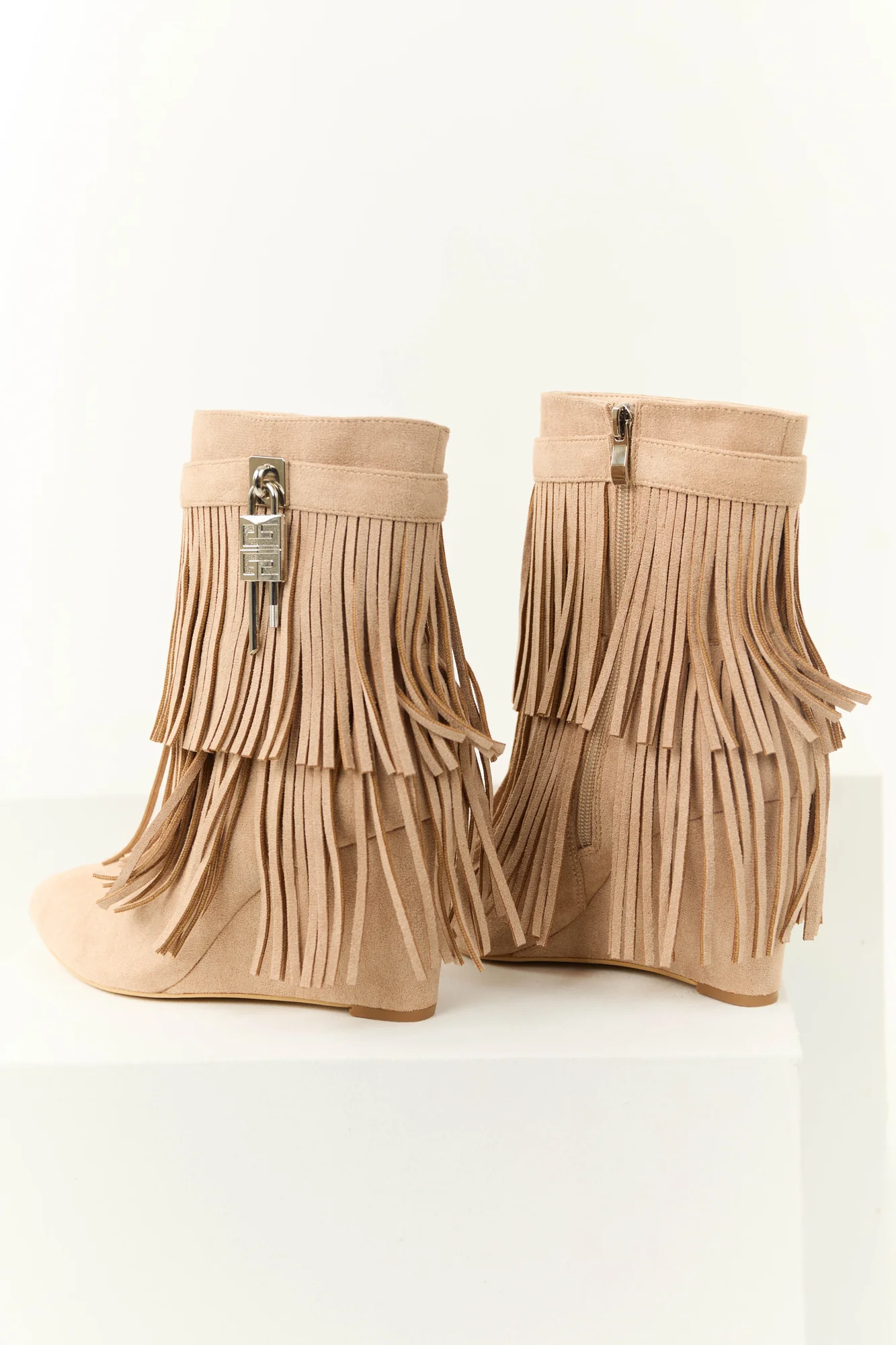 Taupe Fringe Wedge Ankle Boots - Stylish & Comfortable