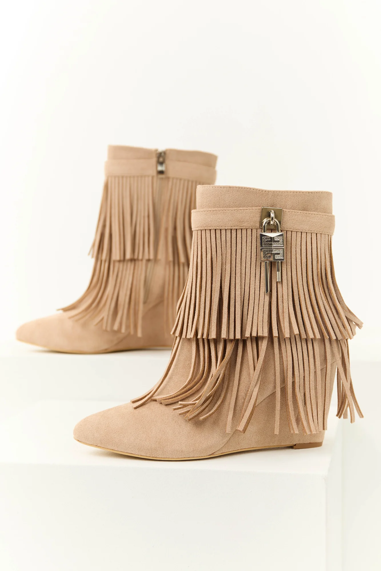 Taupe Fringe Wedge Ankle Boots - Stylish & Comfortable