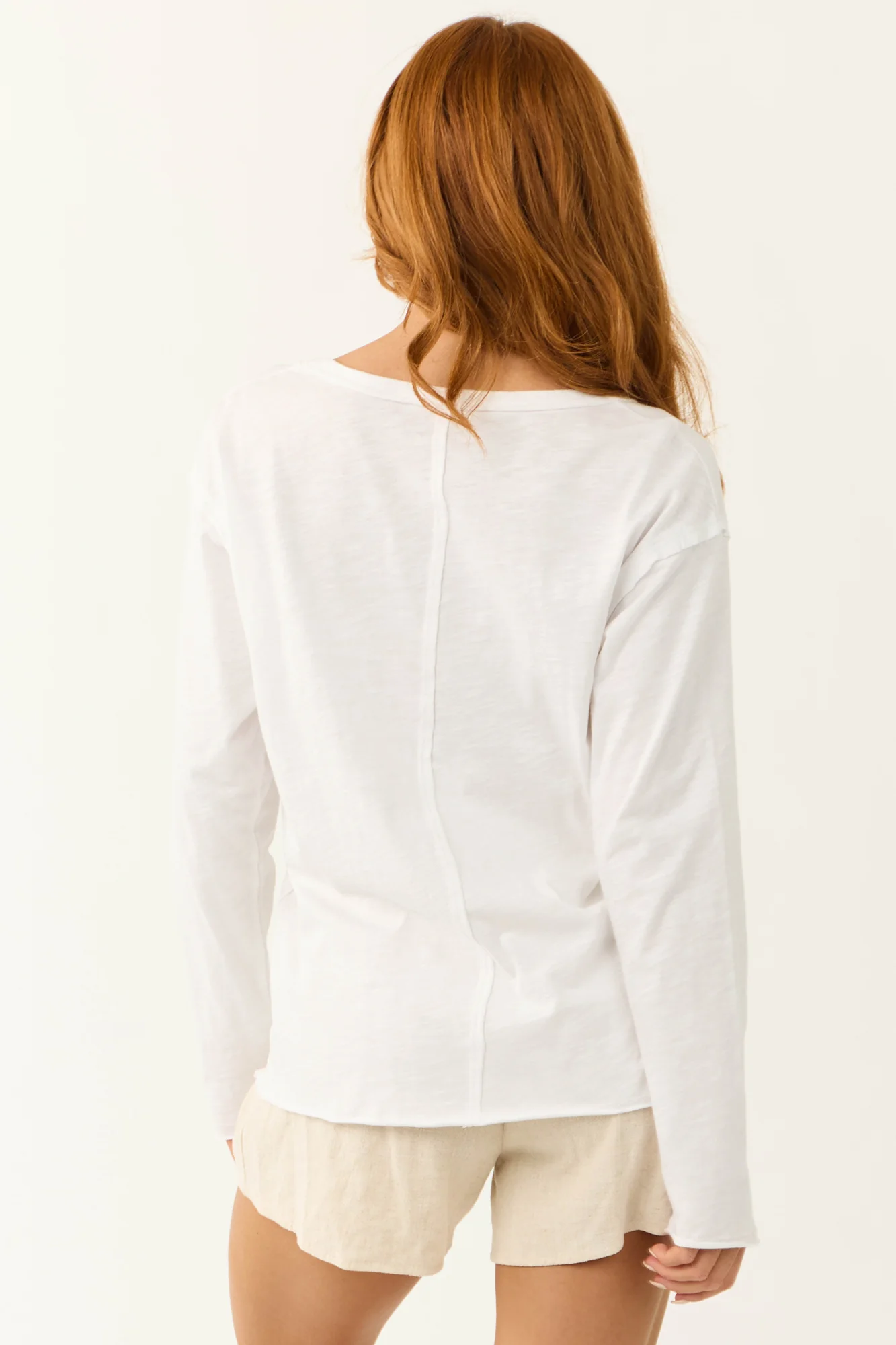 White Knit V-Neck Long Sleeve Top
