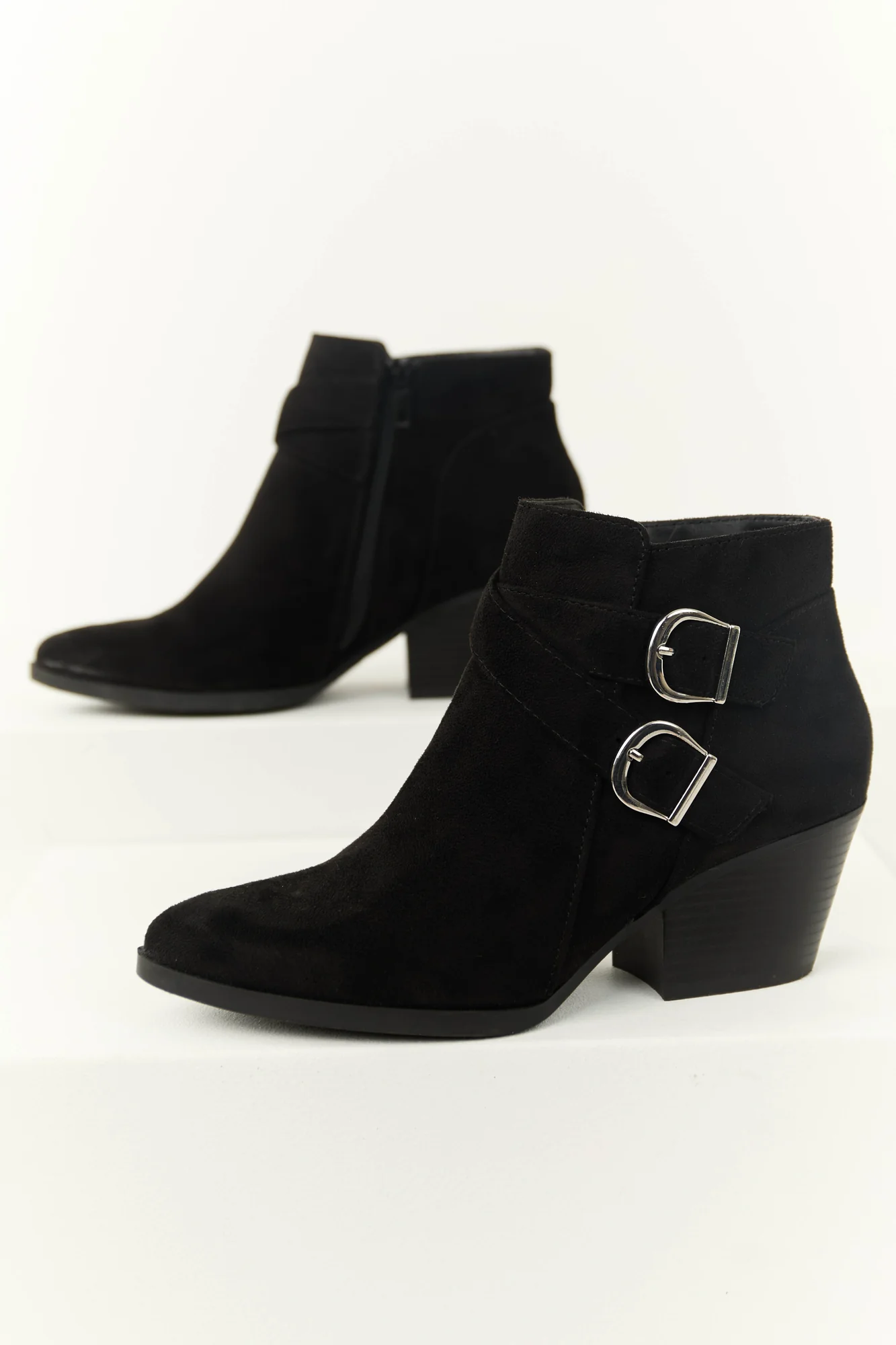 Black Ankle Booties with Double Buckle Straps