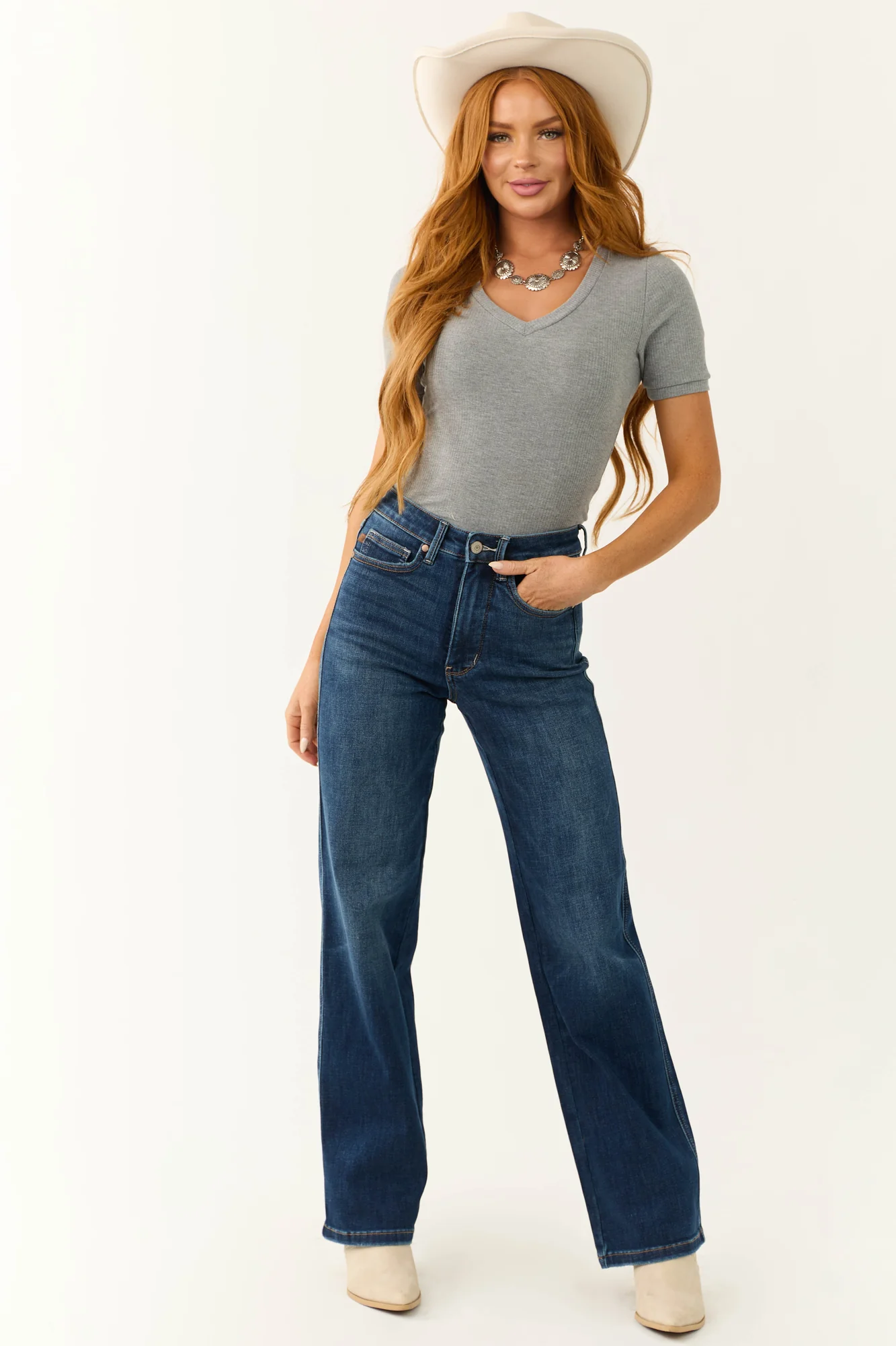 Steel Ribbed Knit V-Neck Bodysuit