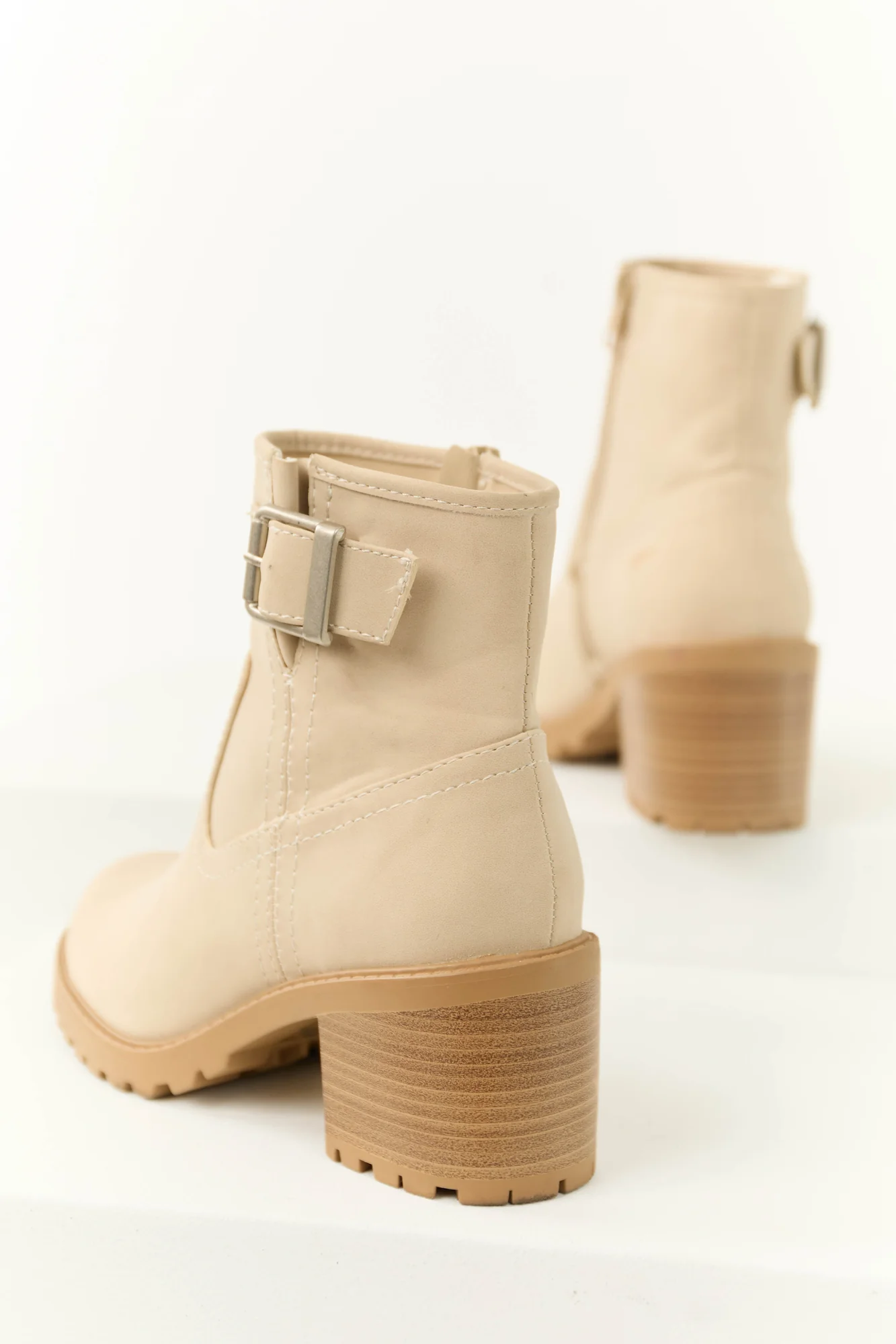 Taupe Block Heel Ankle Strap Booties - Womens Fashion Shoes