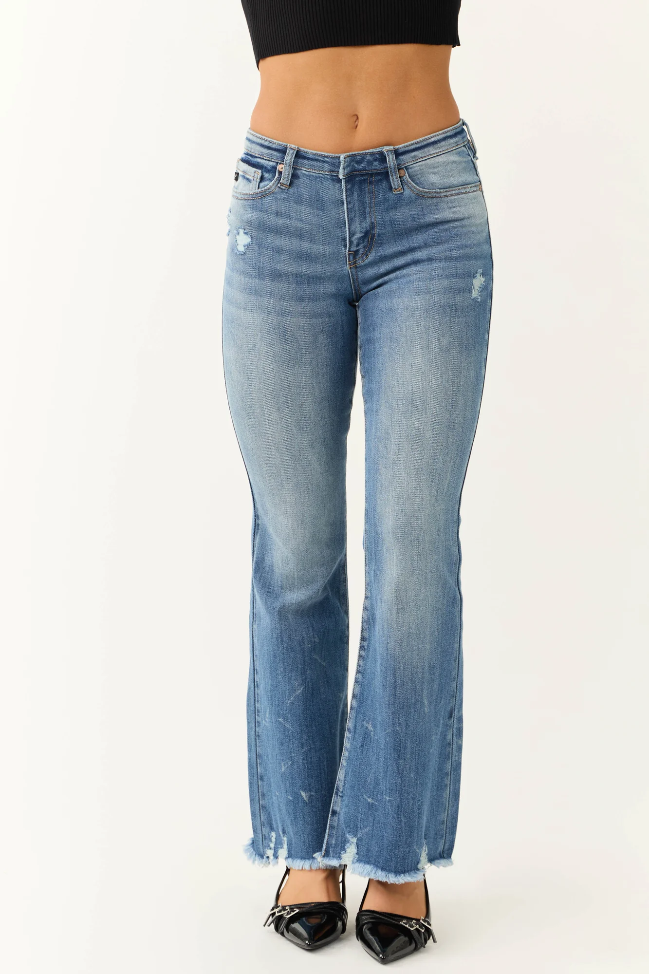 Medium Wash Distressed Flare Leg Jeans for Women