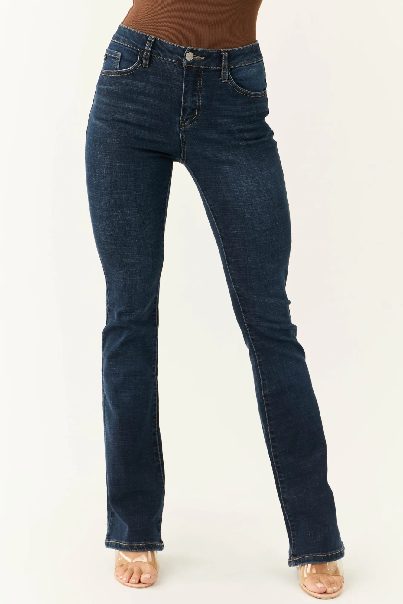 Dark Wash High Rise Flare Leg Denim Jeans