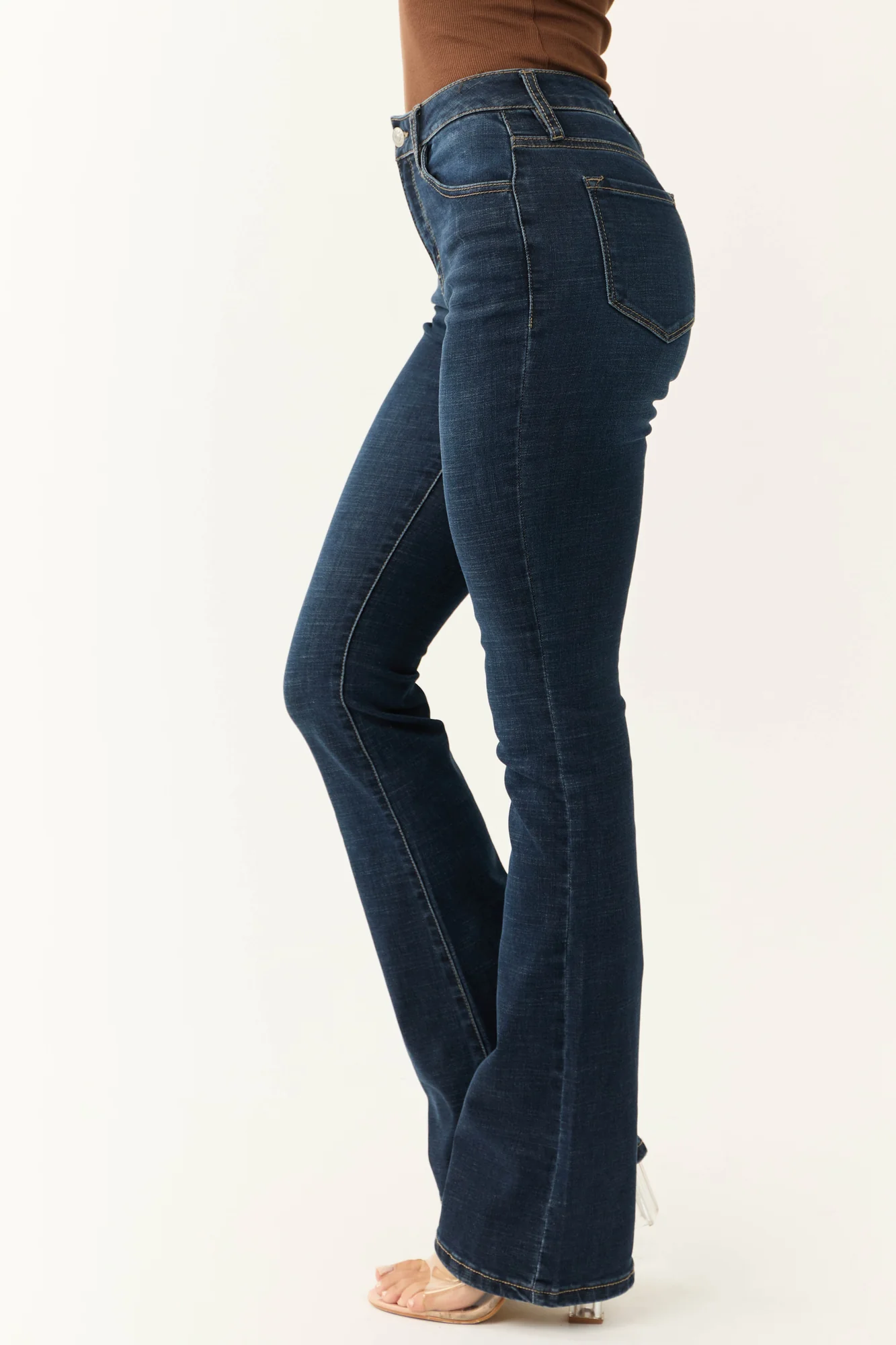 Dark Wash High Rise Flare Leg Denim Jeans