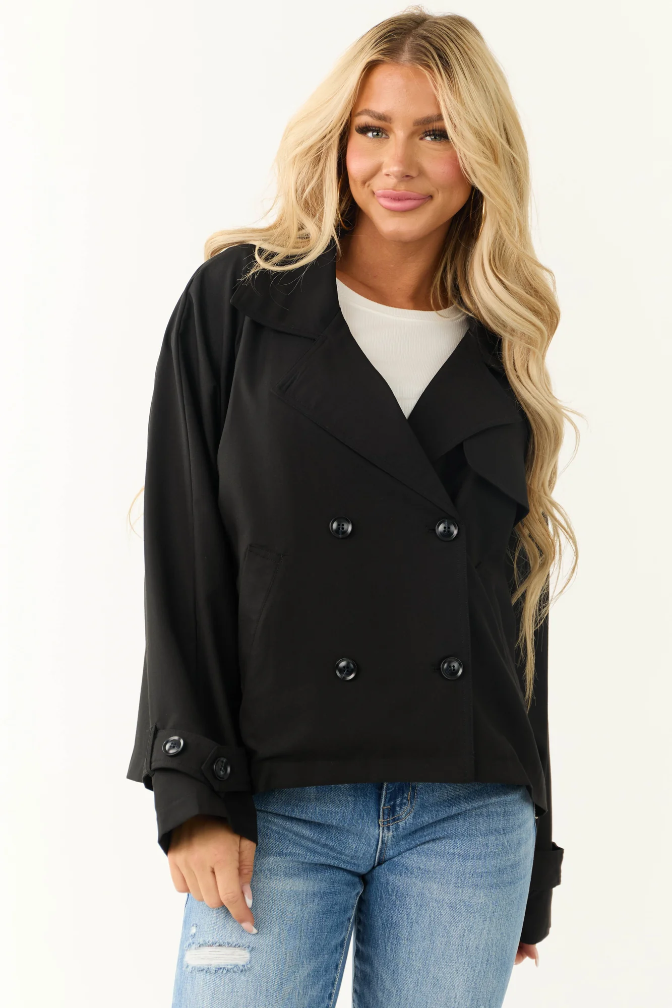 Black Collared Jacket with Double Buttons