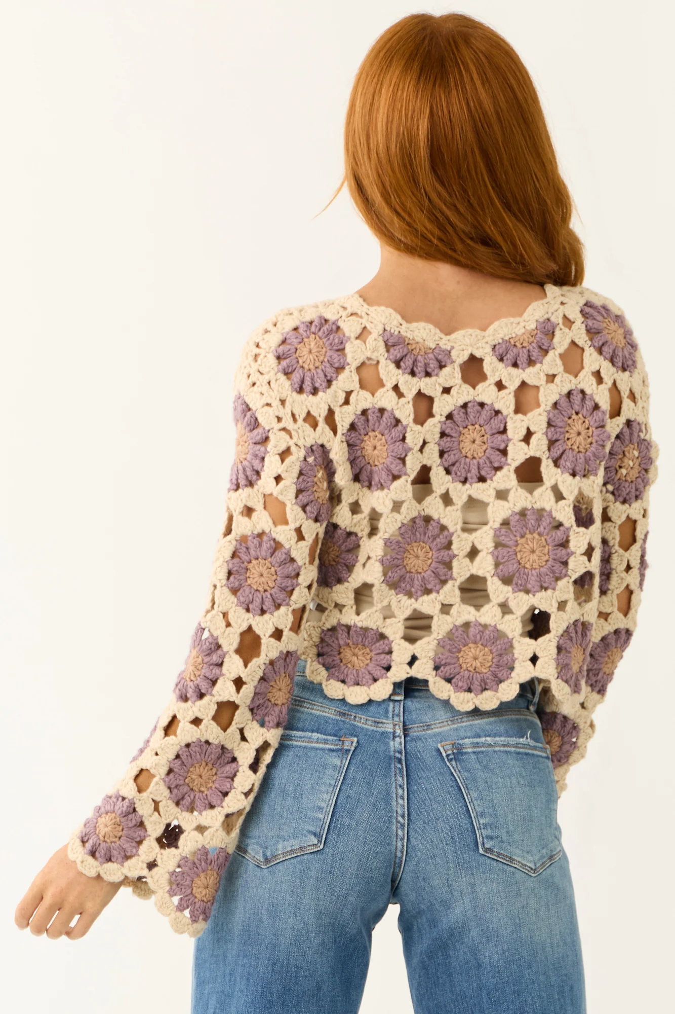 Almond Crochet Knit Floral Top