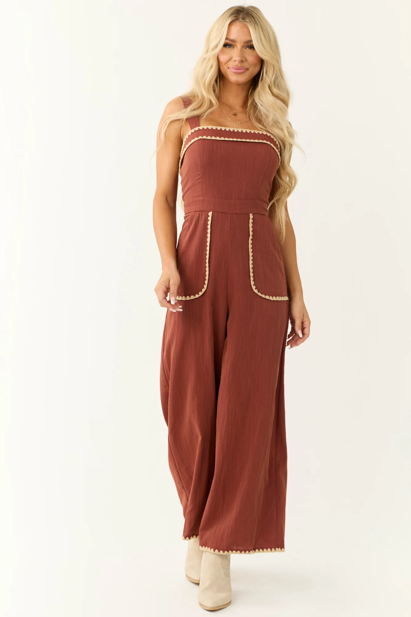 Brown Sleeveless Wide Leg Jumpsuit
