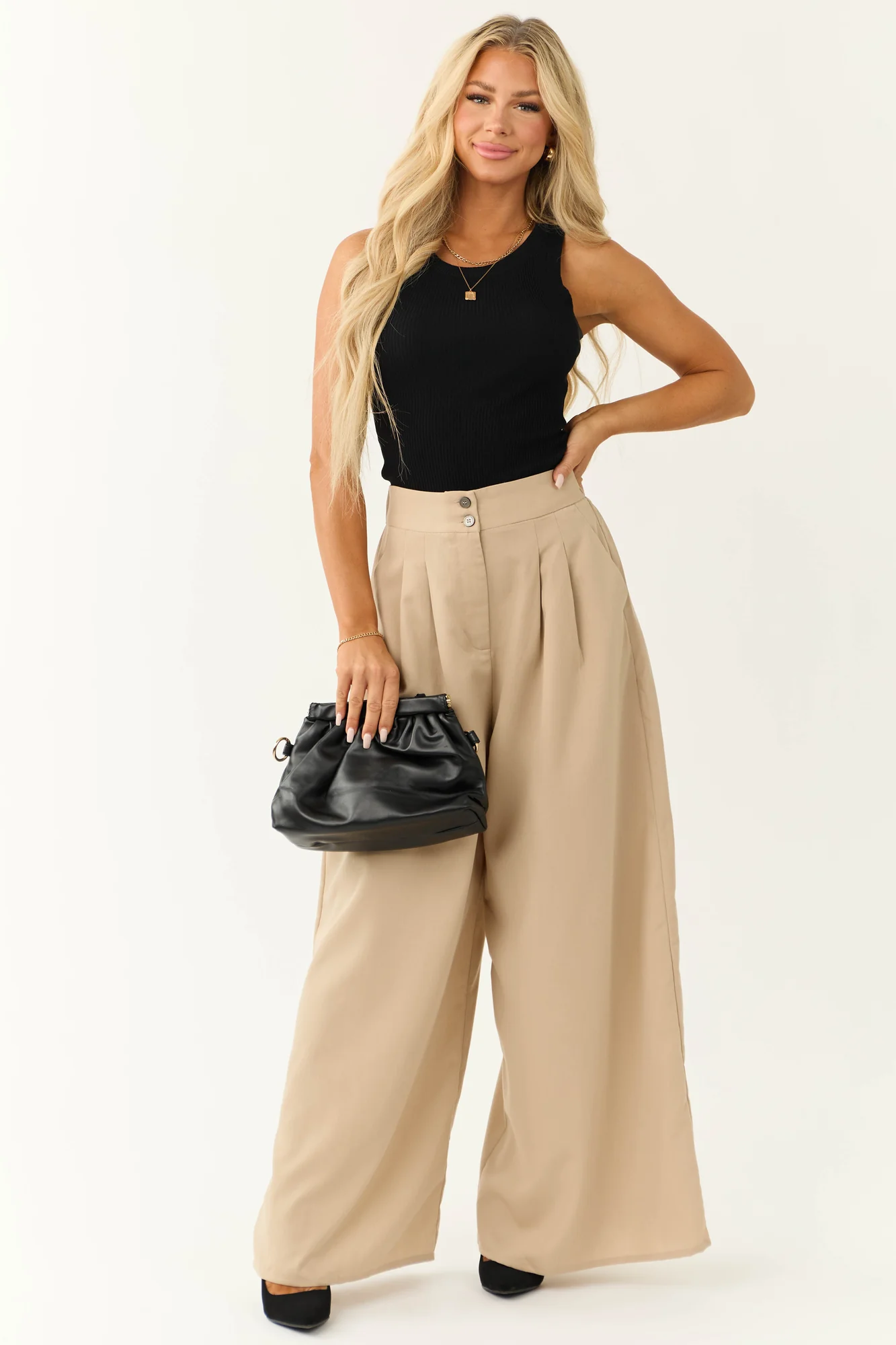 High Waist Brown Wide Leg Trousers