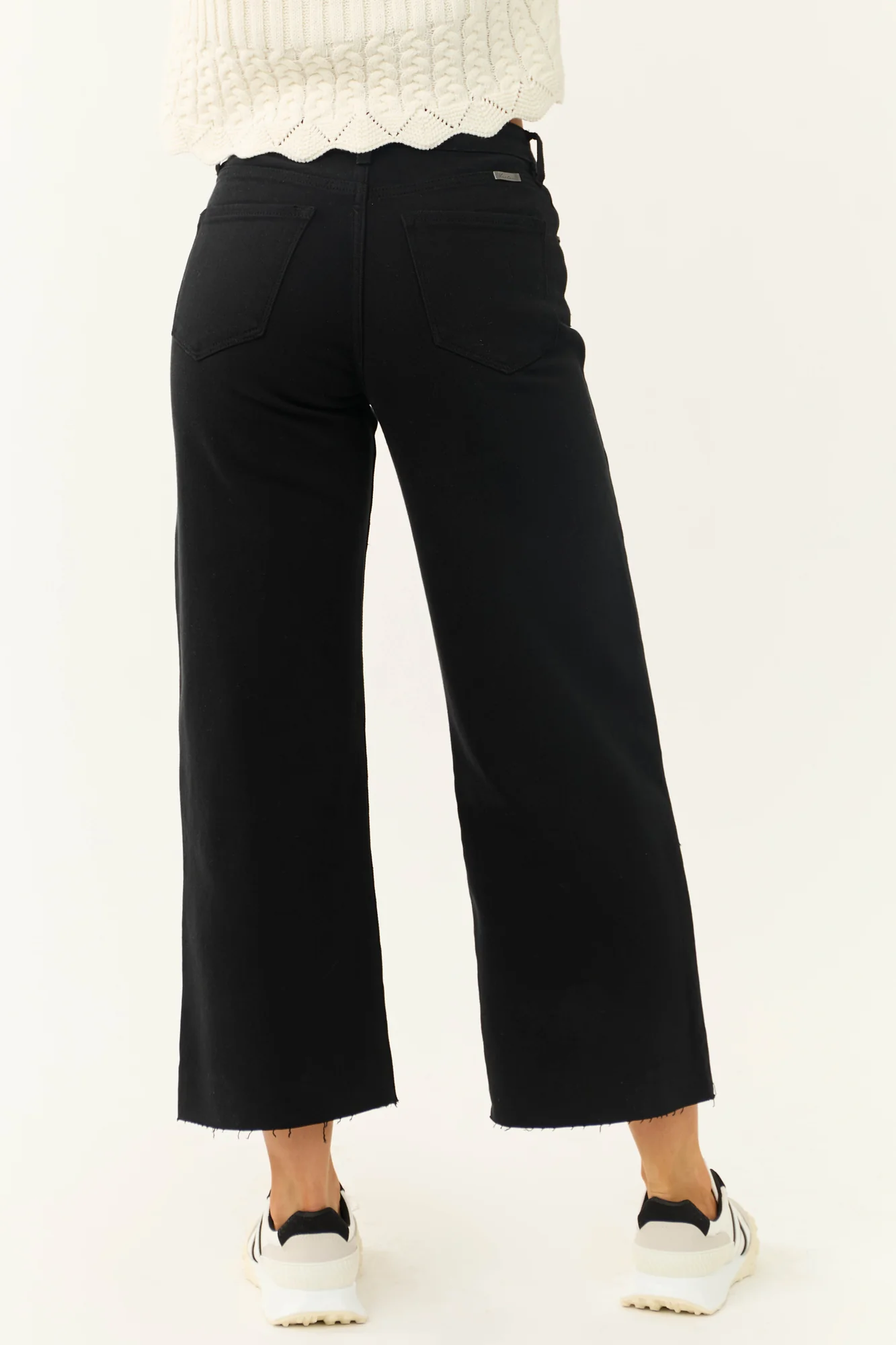 Black Wide Leg Cropped Jeans for Women