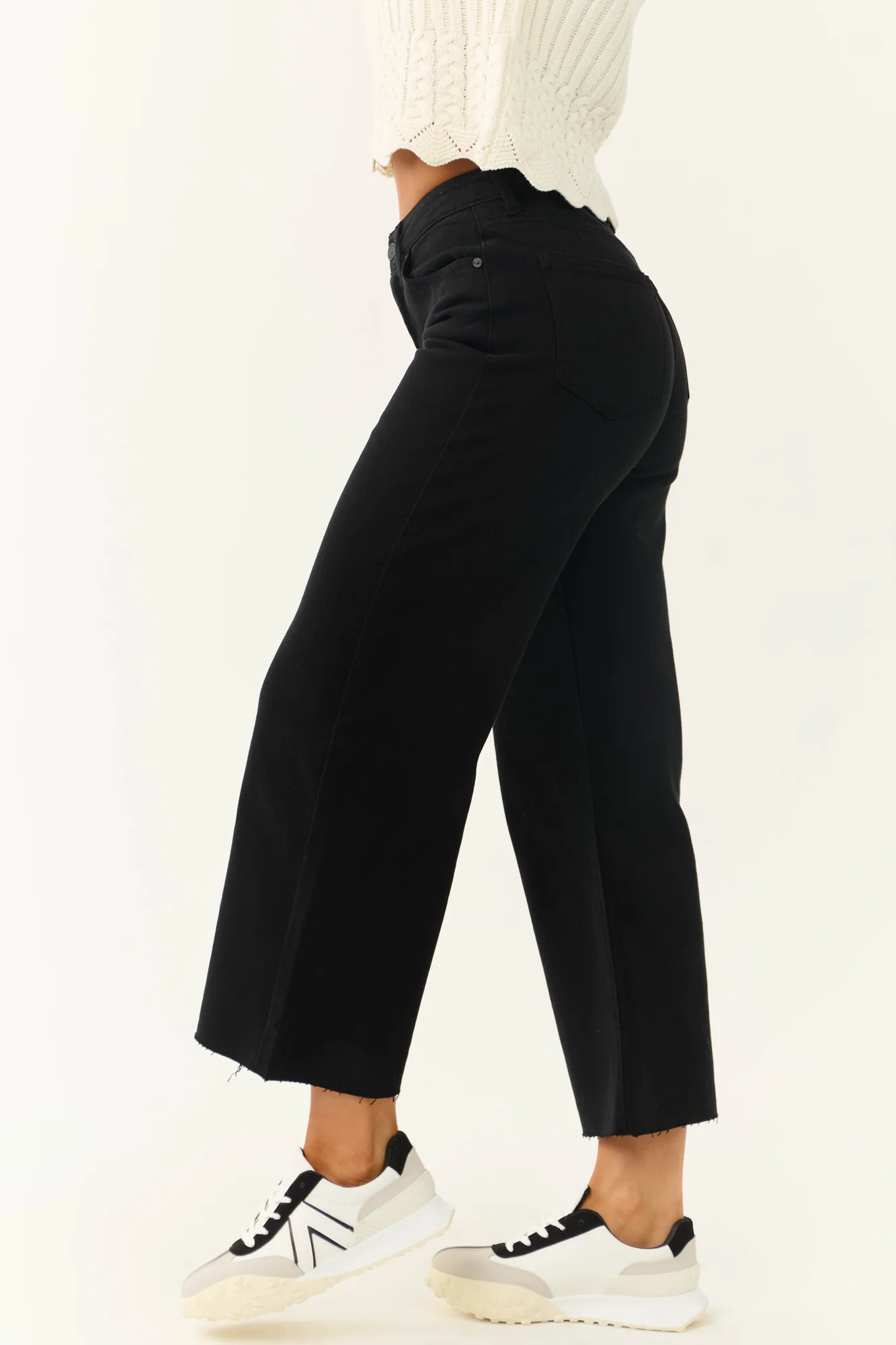 Black Wide Leg Cropped Jeans for Women
