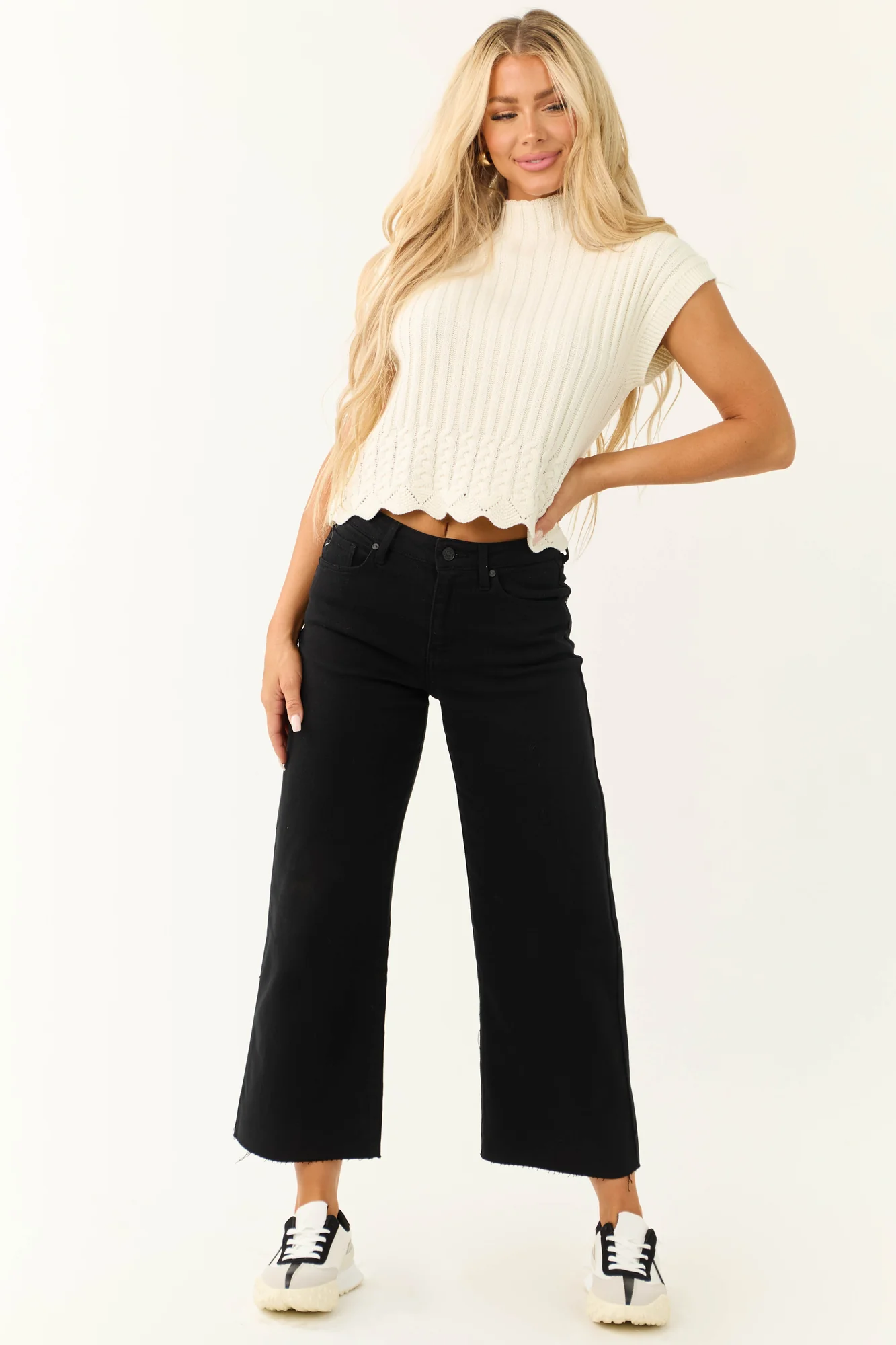 Black Wide Leg Cropped Jeans for Women