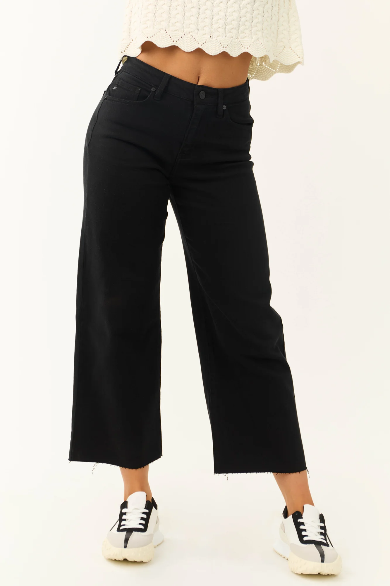 Black Wide Leg Cropped Jeans for Women
