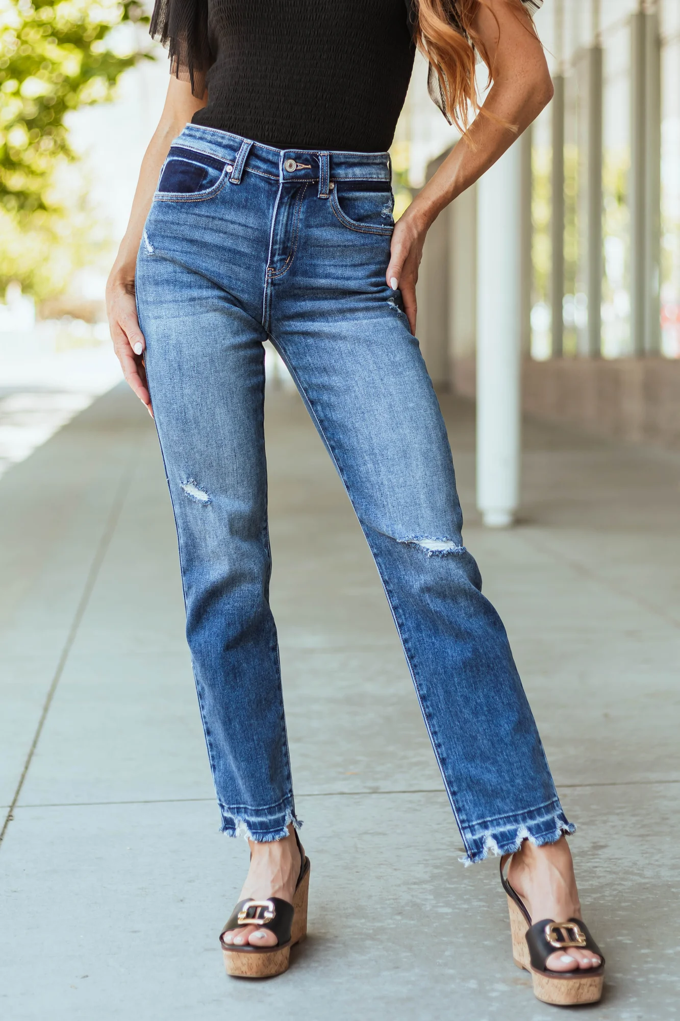 Medium Dark Wash Slim Straight Jeans