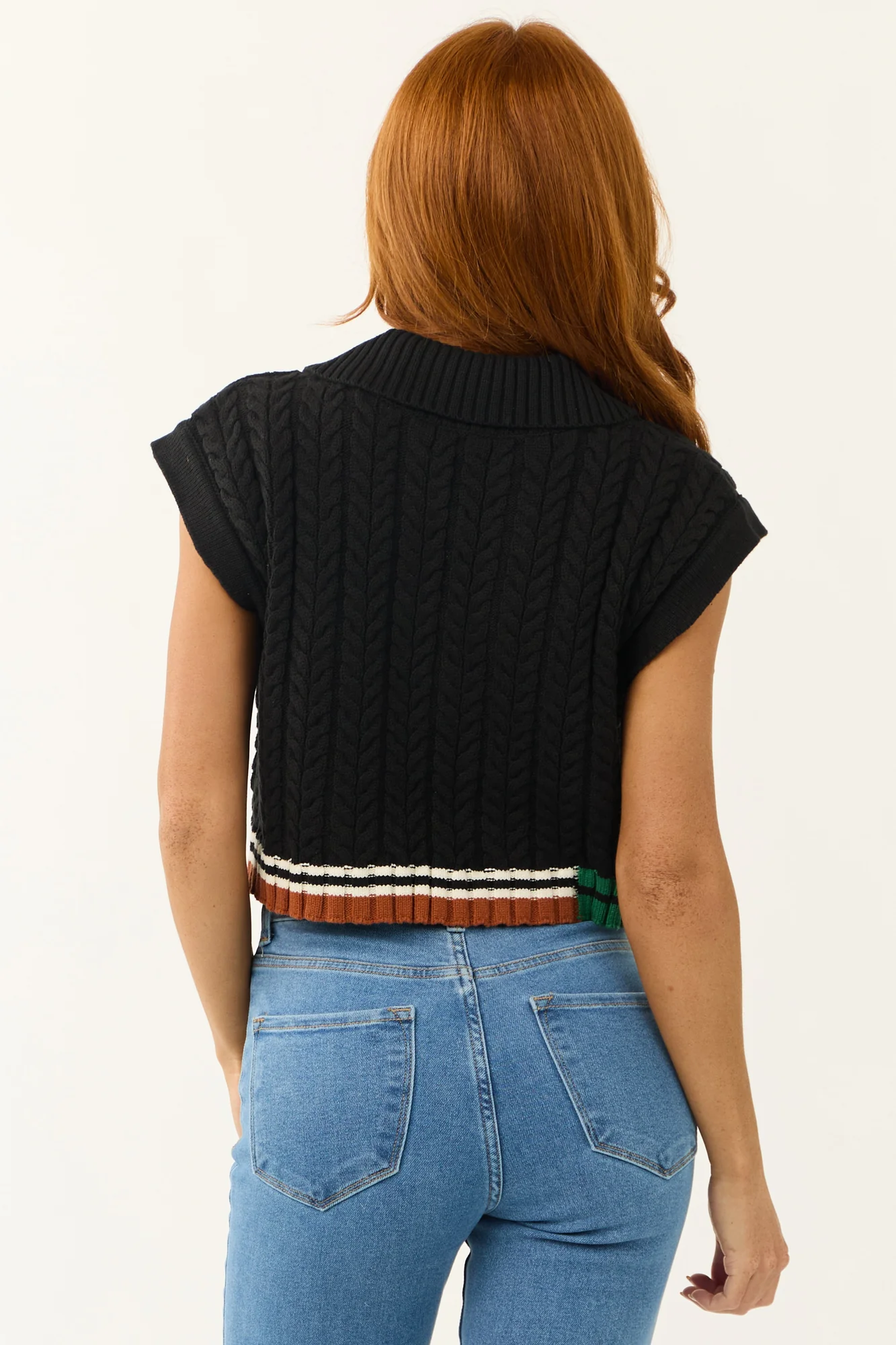 Black Cable Knit Cropped Sweater Top